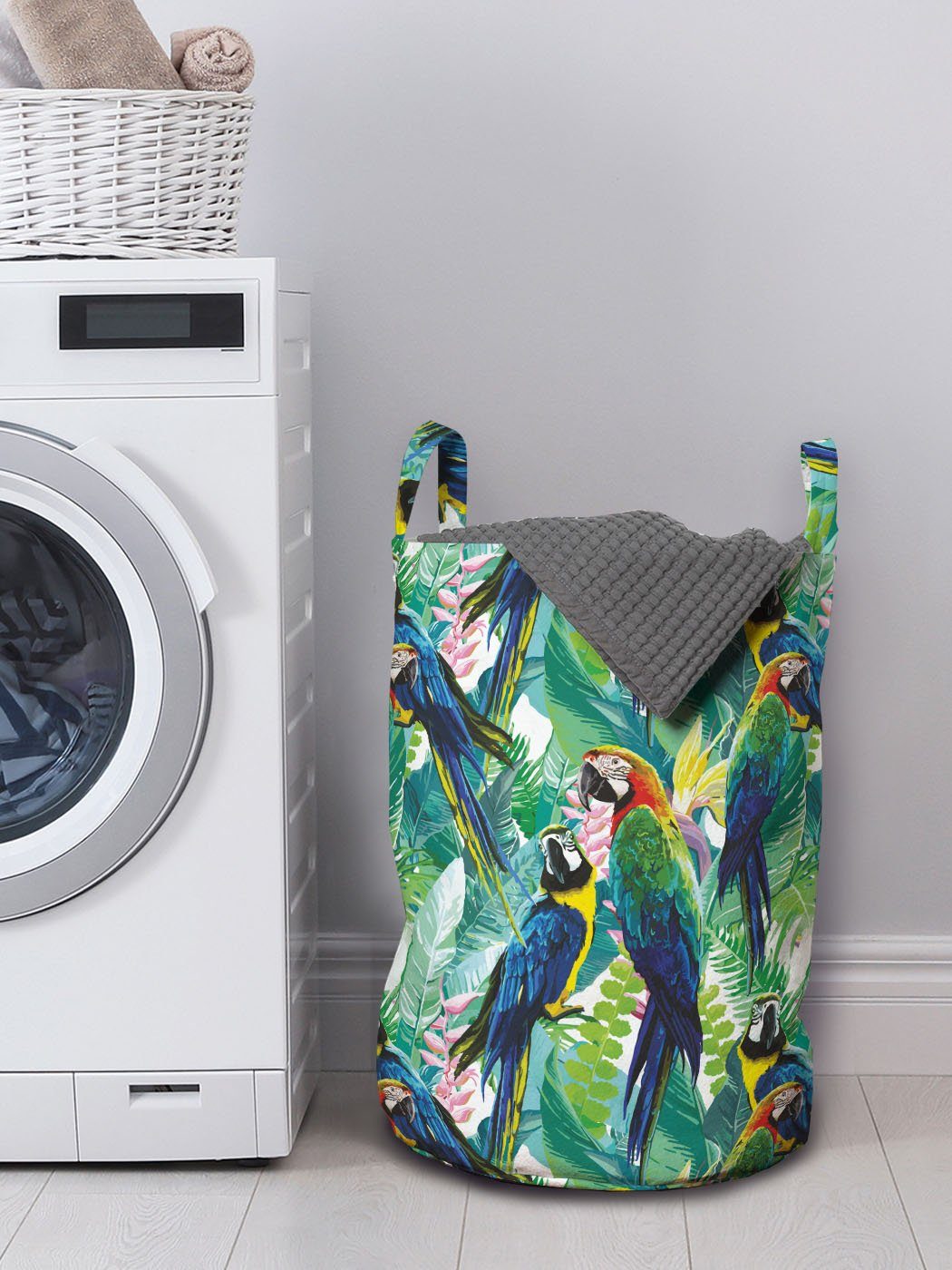 Abakuhaus Wäschesäckchen Wäschekorb mit Waschsalons, Vögel Ara Kordelzugverschluss Papageien Griffen für Scarlet