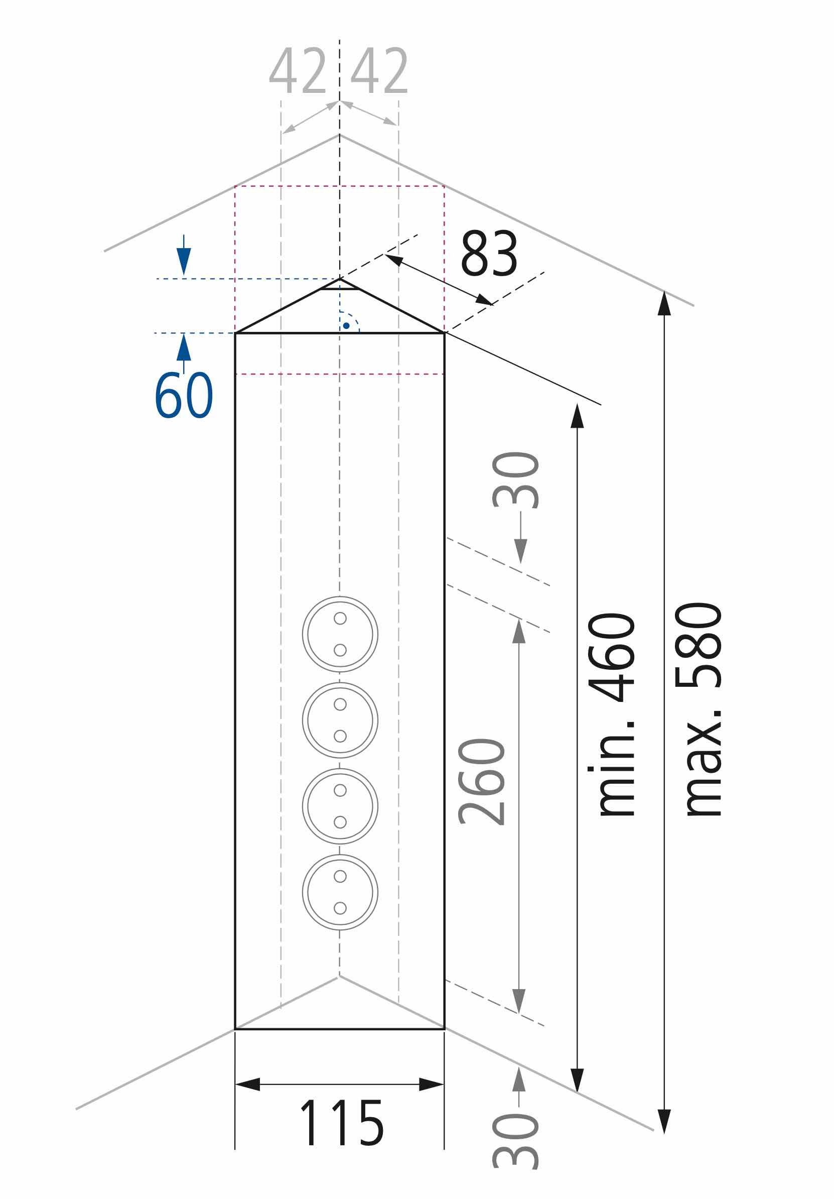 Thebo THEBO Salome Energie-Ecksäule Edelstahl, 4-fach, 1 USB-Anschluss, Mehrfachsteckdose