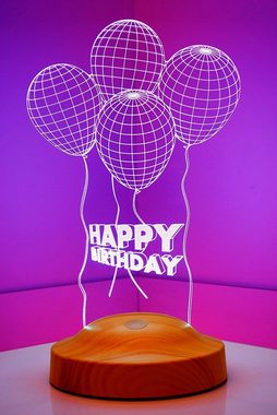 Geschenkelampe LED Nachttischlampe Happy Birthday 3D farbige Nachttischlampe Geburtstagsgeschenk, Leuchte 7 Farben fest integriert, Happy Birthday, Geburtstagsgeschenk für Freunde, Mädchen, Jungen