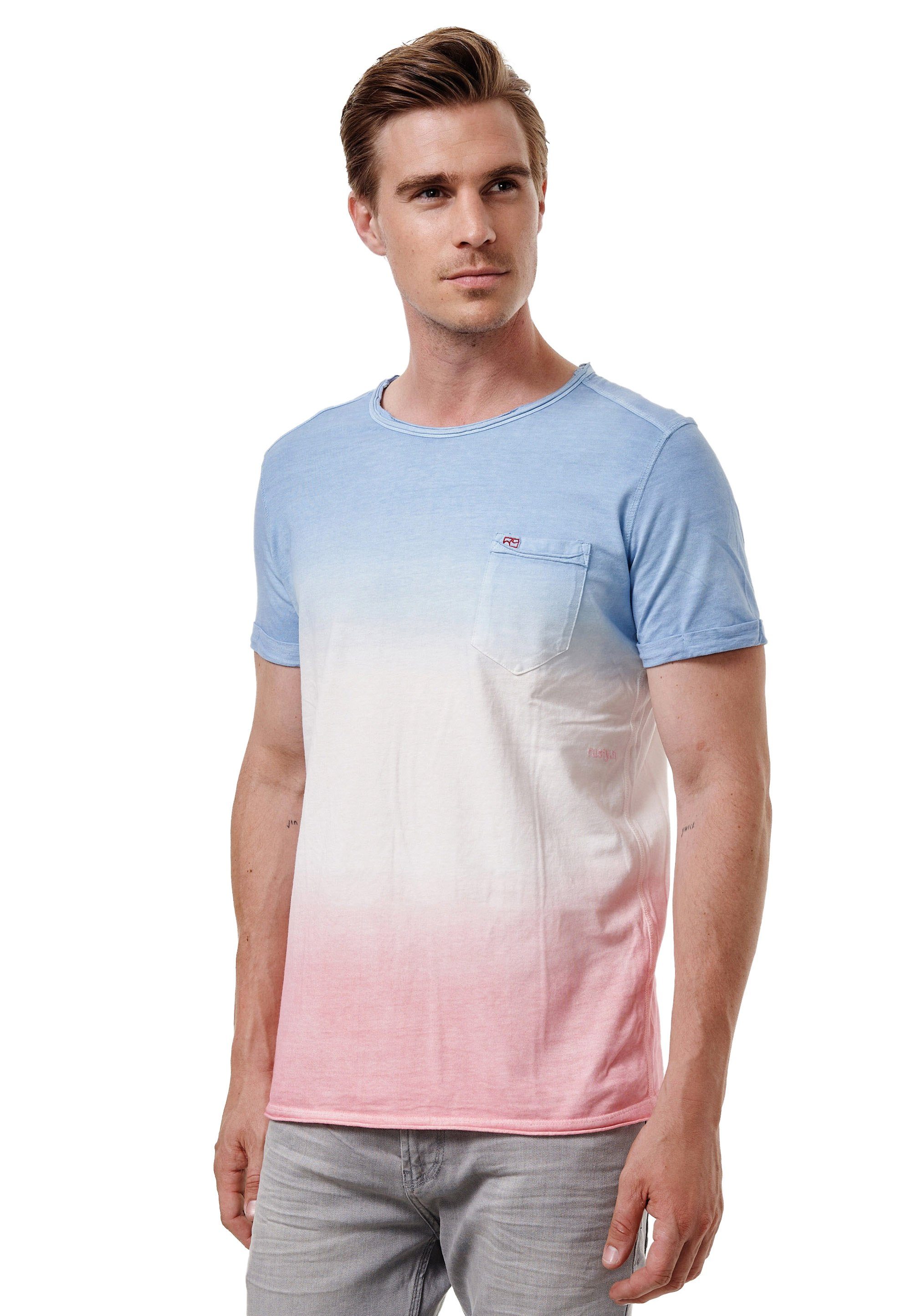 Rusty Neal T-Shirt in toller Used-Optik blau-rosa