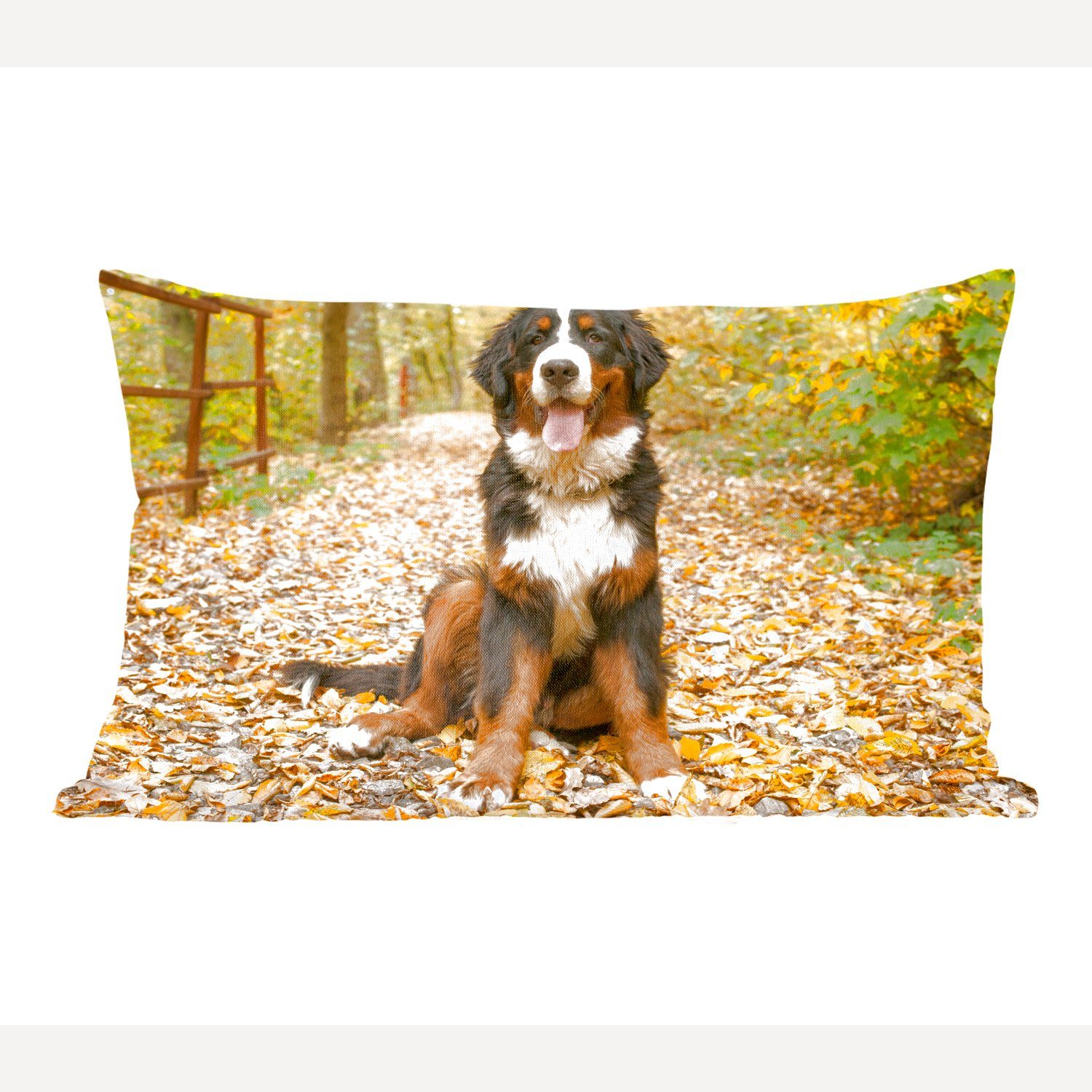 MuchoWow Dekokissen Ein Berner Sennenhund mit schönem Herbstlaub, Wohzimmer Dekoration, Zierkissen, Dekokissen mit Füllung, Schlafzimmer