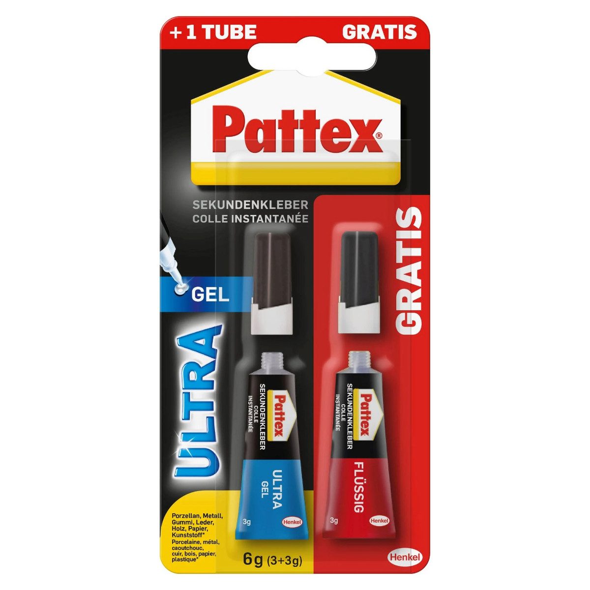 Pattex Sekundenkleber Ultra Gel 2x 3 g Kleber Set wasserresistent, (2-tlg)