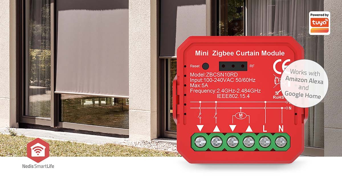 Nedis ZBCSN10RD Smarter Lichtschalter, Zigbee, App-Steuerung, flexible Nutzung für Rollos und Jalousien