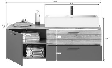 Newroom Waschbeckenunterschrank Doyle Waschbeckenunterschrank Eiche Basalt Grau Industrial Badschrank Standschrank Bad