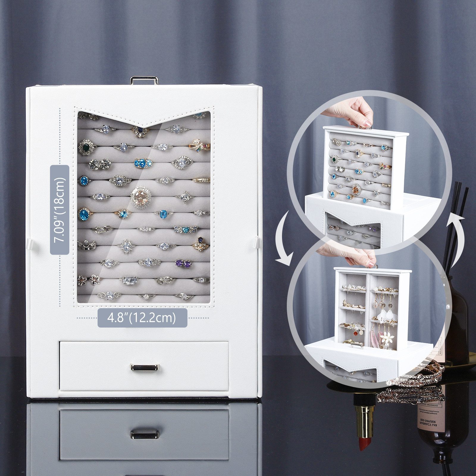 Yorbay Schmuckkasten mit echtem Glasfenster Halsketten Haken, Weiß, Schmuck günstig online kaufen