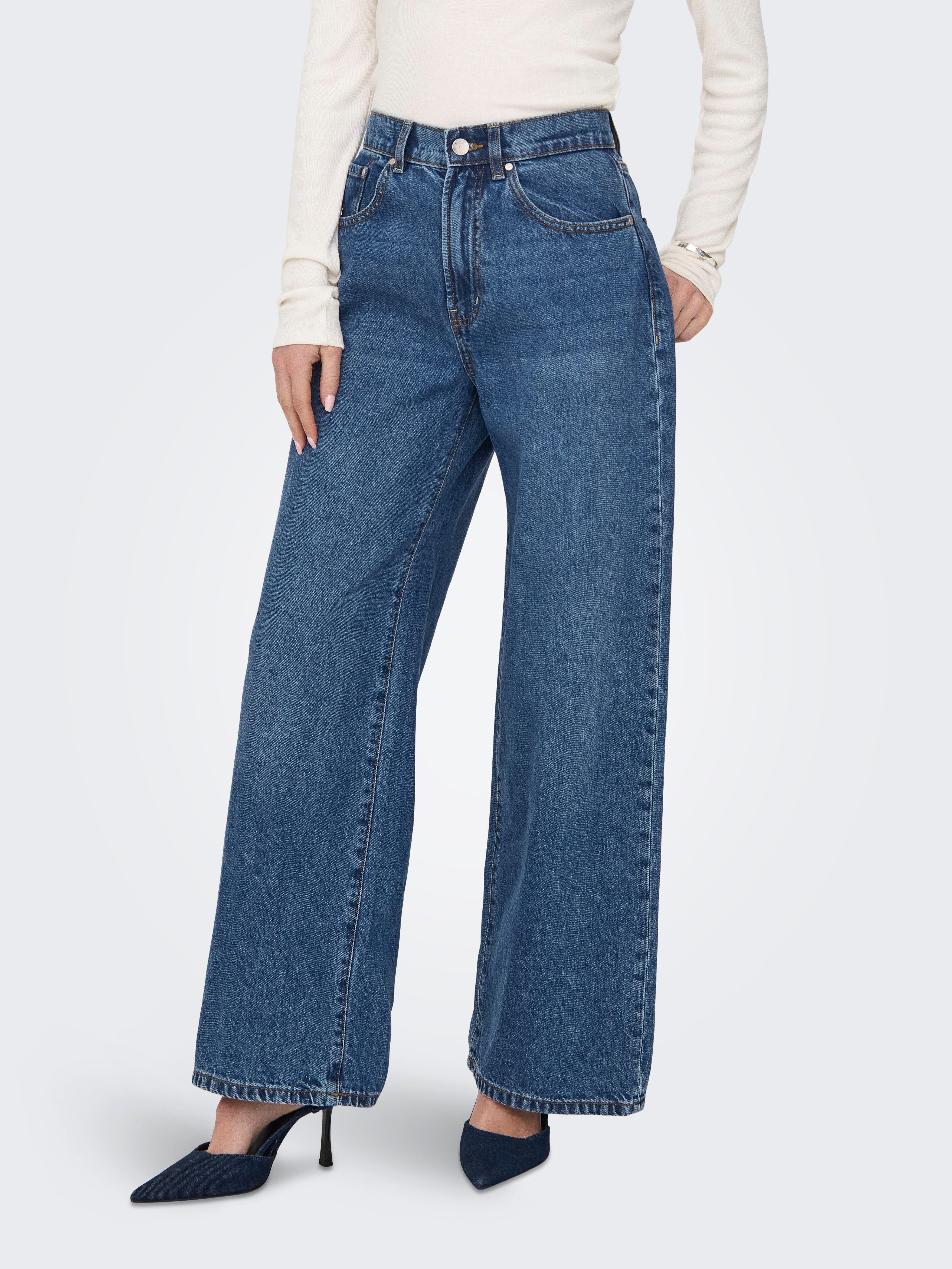 ONLY High-waist-Jeans ONLHOPE HW WIDE DNM ADD465 NOOS Baumwolle