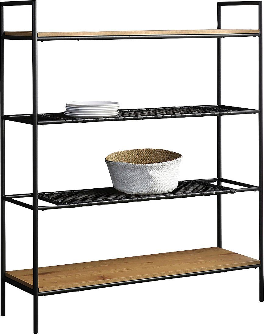 SalesFever Bücherregal York Design-Regal für stilvolle Ordnung, Mattschwarze Polyrattan Ablageböden - Stil trifft Funktionalität