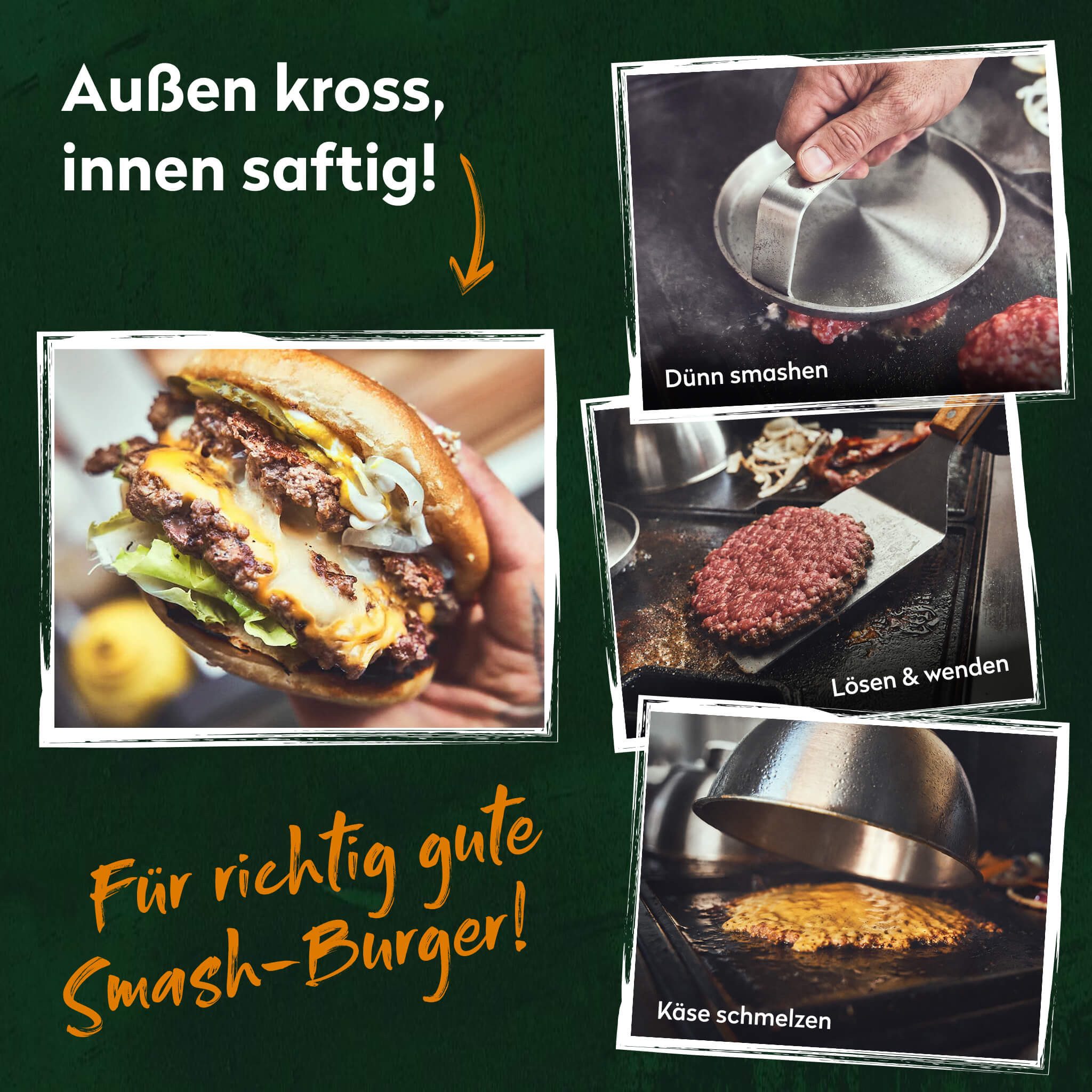 BURNHARD® Burgerpresse Ultimatives Burger-Set 6 tlg. (6 St), Wender, Smasher, 2 Melting Domes & Rezeptheft, Geschenk für Männer – Bild 4 von 5