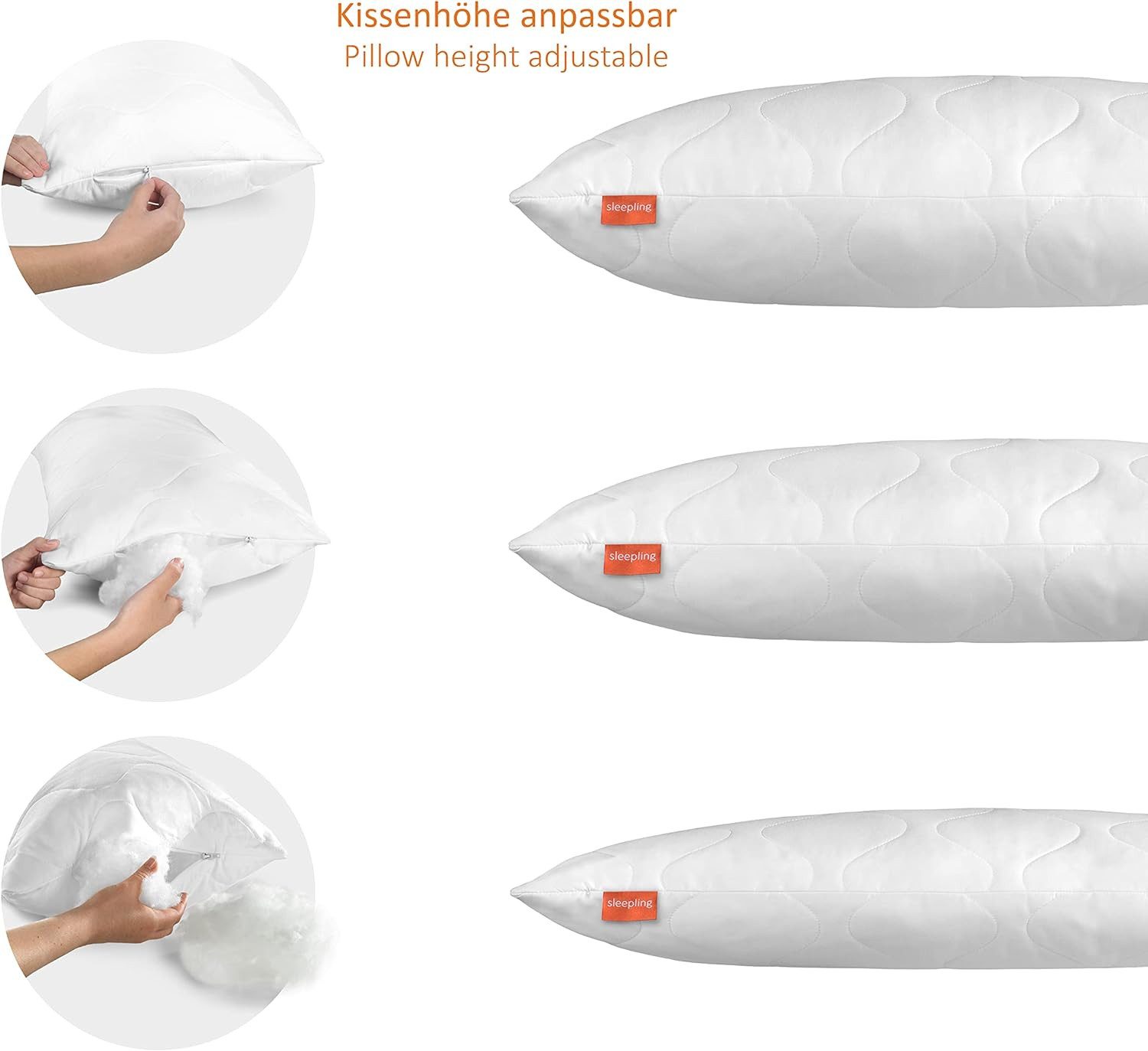 sleepling Kopfkissen Basic 200, Füllung: 100% Klima Faser, Bezug: Mischgewebe aus 52% Mikrofaser / 48% Baumwolle, Seitenschläfer, Rückenschläfer, Bauchschläfer, hergestellt in der EU, allergikerfreundlich