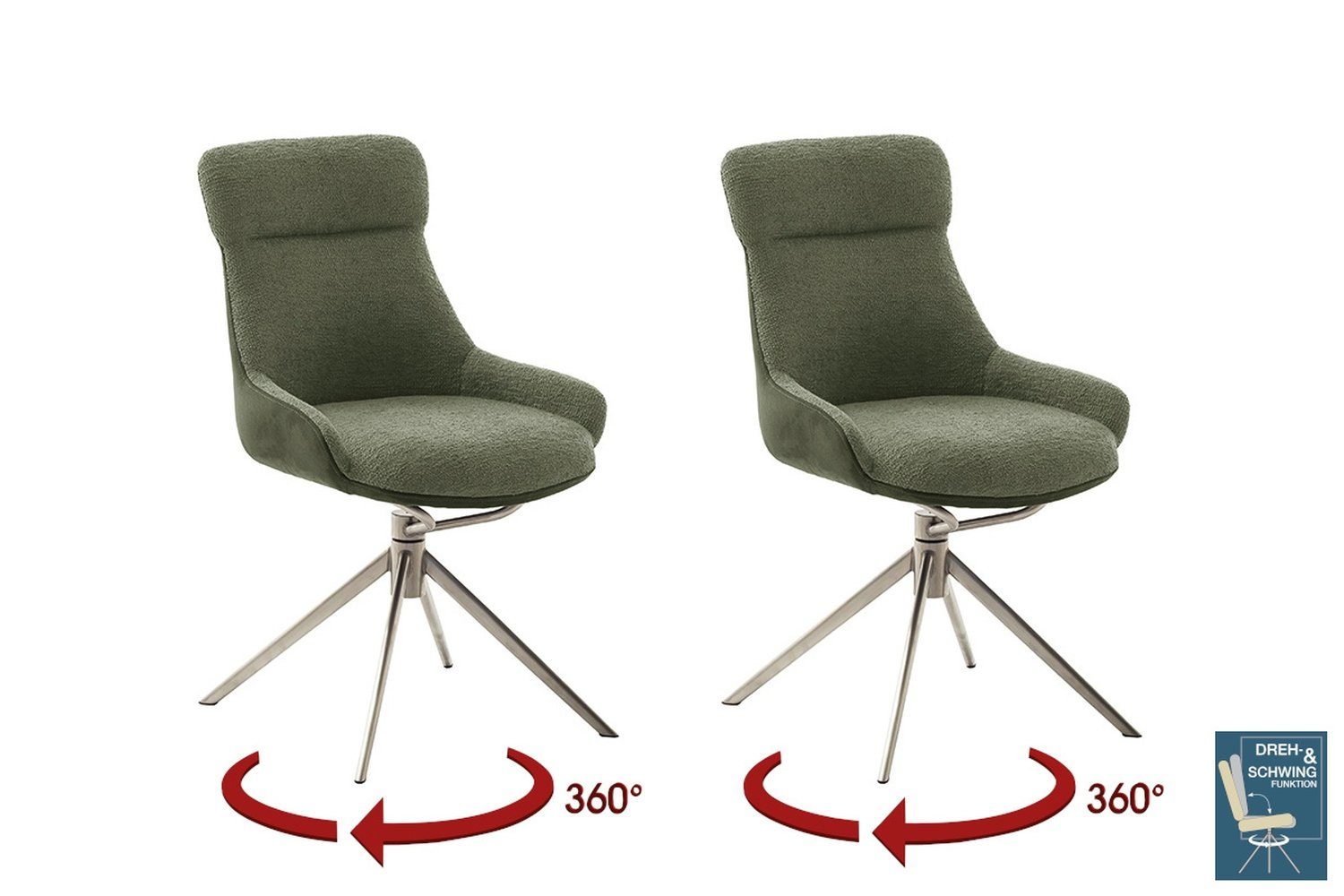 möbelando Schalenstuhl (2-er Set) in Olive, Polyester - 55x90x62cm (BxHxT) (2-er Set)