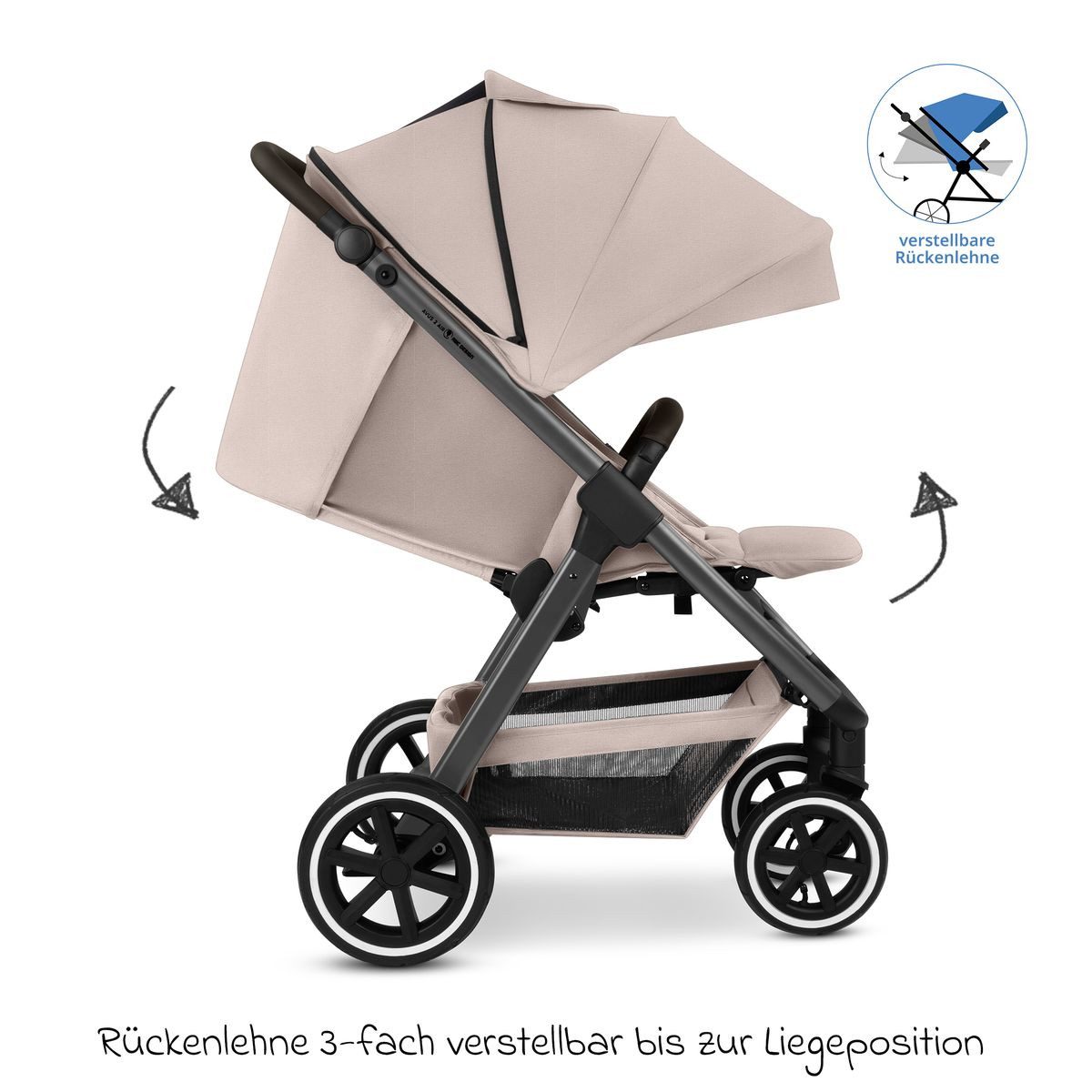 ABC Design Sportbuggy Avus 2 Air - Pure - Camel, Sportwagen mit Lufträdern, Liegefunktion & verstellbarem Schieber