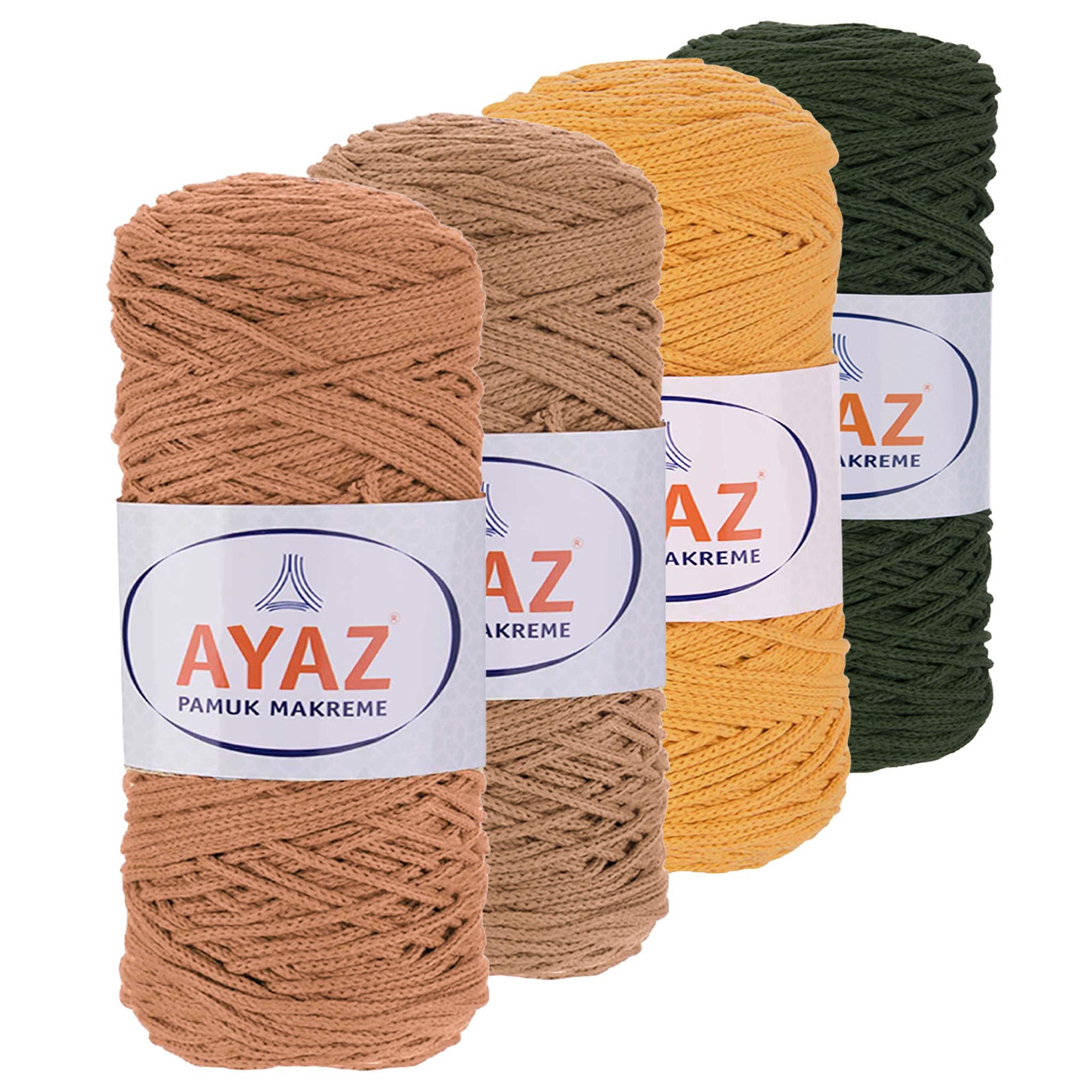 AYAZ 4 x 250g Strickgarn Pamuk Makrame Häkelwolle, Farbmix