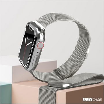 EAZY CASE Uhrenarmband Metall Band für iWatch 9 8 7 6 5 4 3 2 1 SE Ultra, Ersatzarmband Apple Watch 41mm 40 mm 38mm Magnetverschluss Band Silber