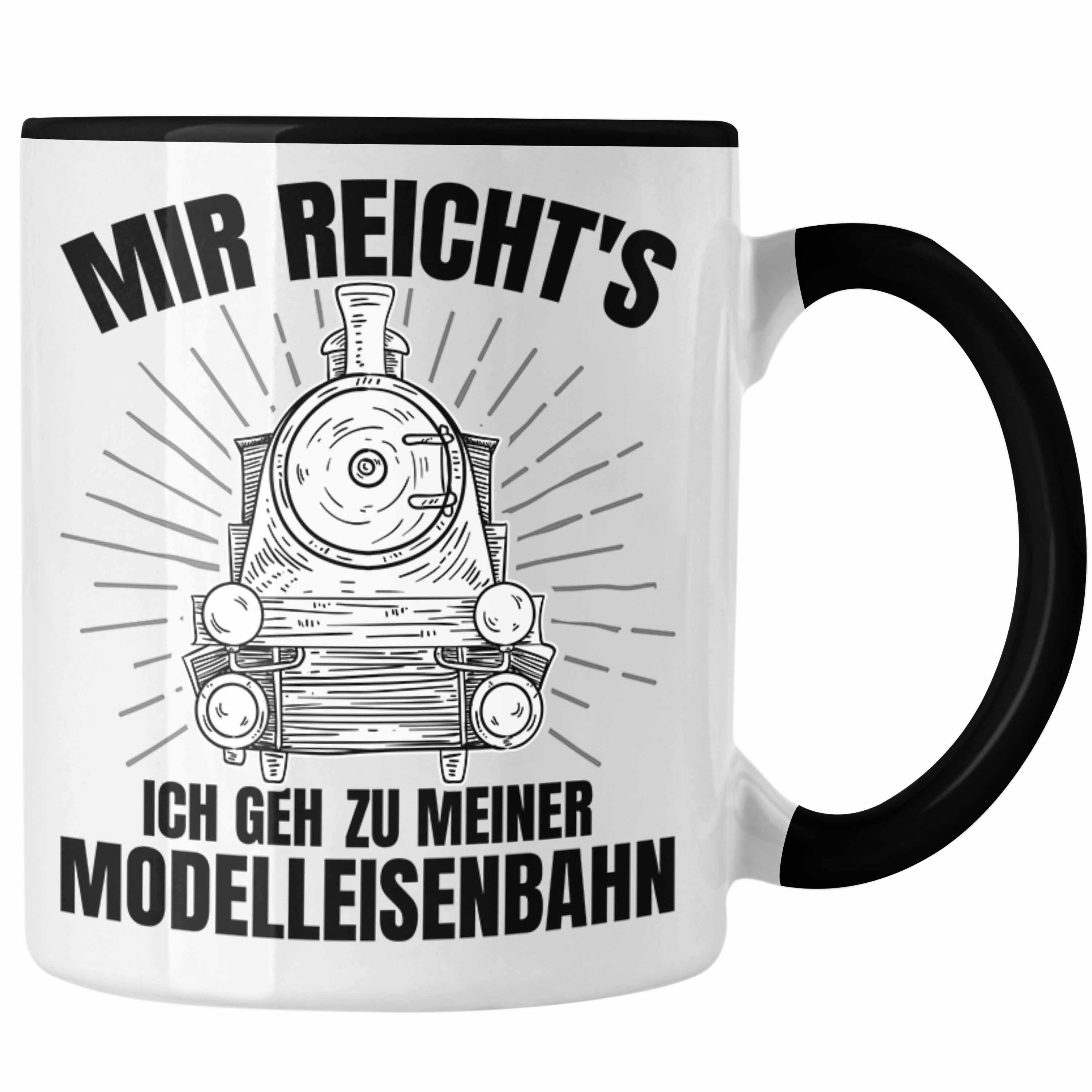 Trendation Tasse Trendation - Mir Reichts Ich Geh Zu Meiner Modelleisenbahn Geschenk Tasse Dampflok Spruch Mönner Geschenkdidee Schwarz