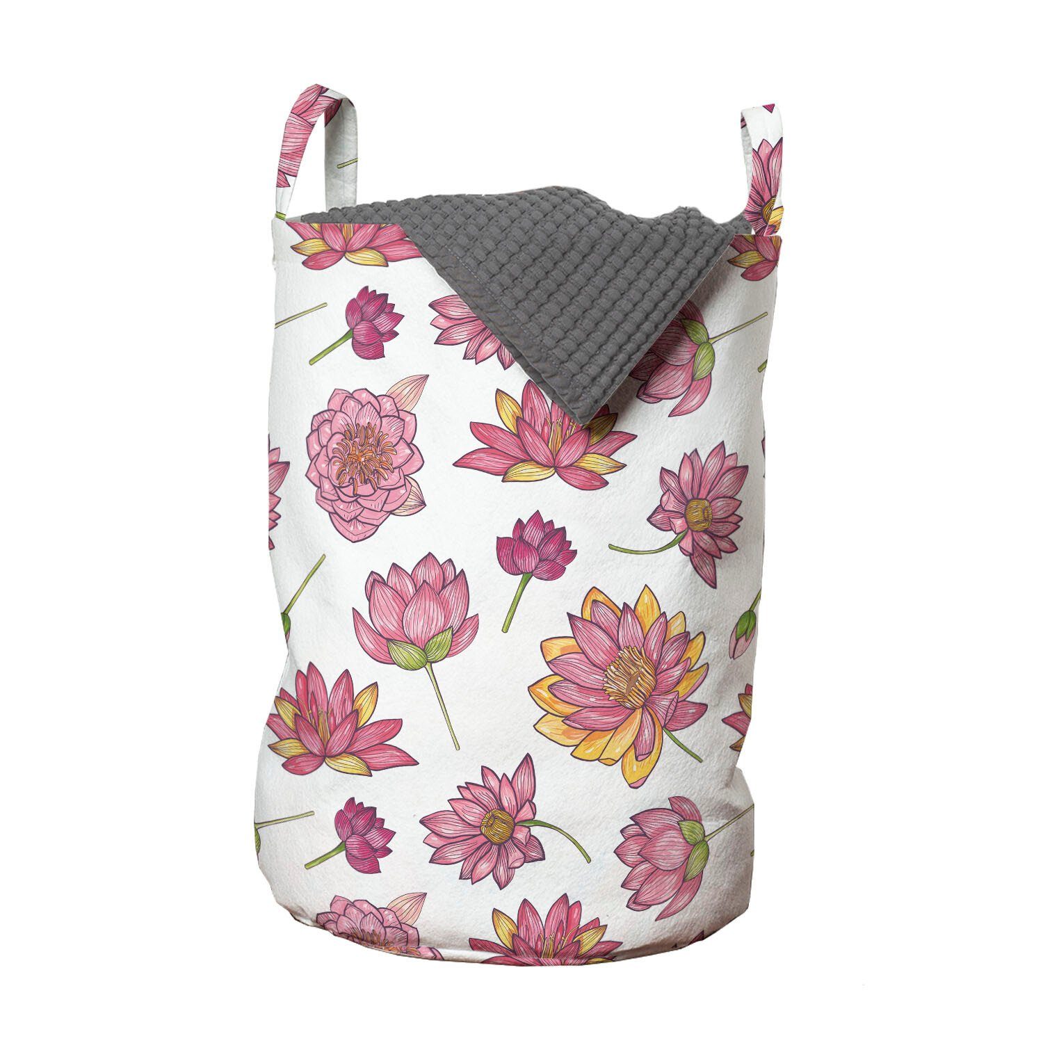 Abakuhaus Wäschesäckchen Wäschekorb mit Blüten Blume Waschsalons, rosa Kordelzugverschluss für Griffen Lotus