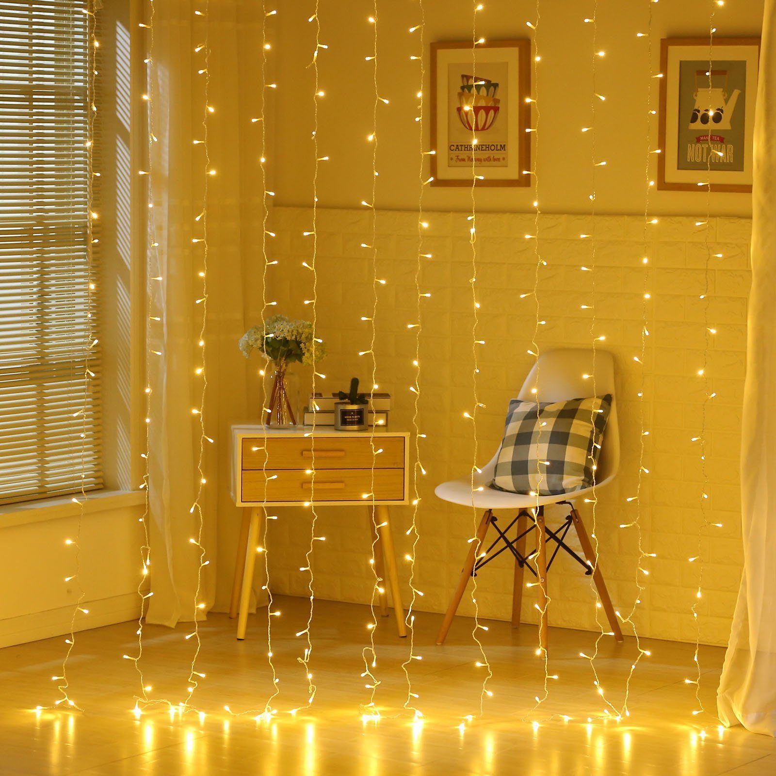 Oneid LED-Lichtervorhang 300 LED Lichtervorhang,8 Modi,Wasserdicht für Schlafzimmer Weihnachten