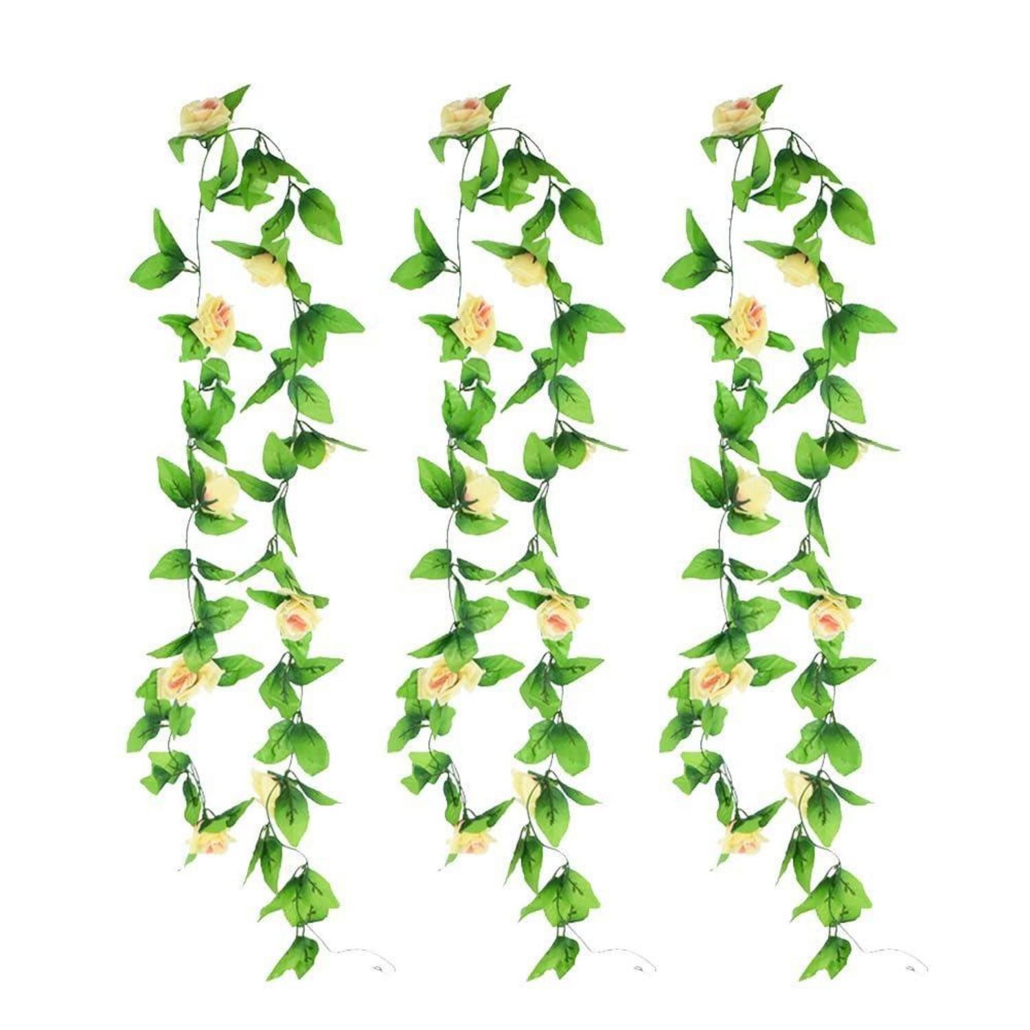 Kunstgirlande Rosenranken-Girlande 3er Set 240cm Champagner, LuxusKollektion, Höhe 240 cm