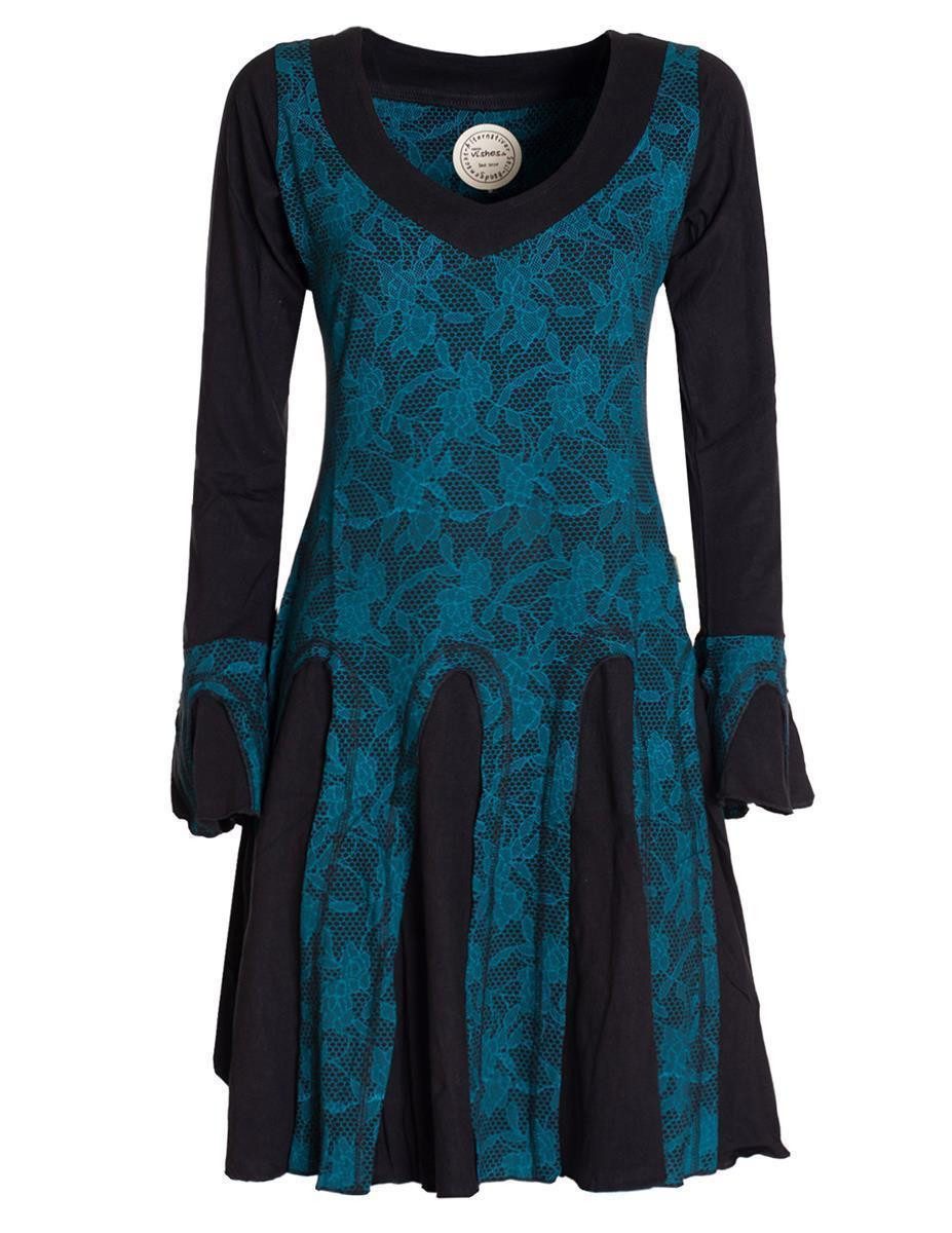 Vishes Jerseykleid Damen Langarm Longshirt-Kleid Sweatkleid Shirt-Kleid Tunika-Kleid Guru, Retro, Hippie Style