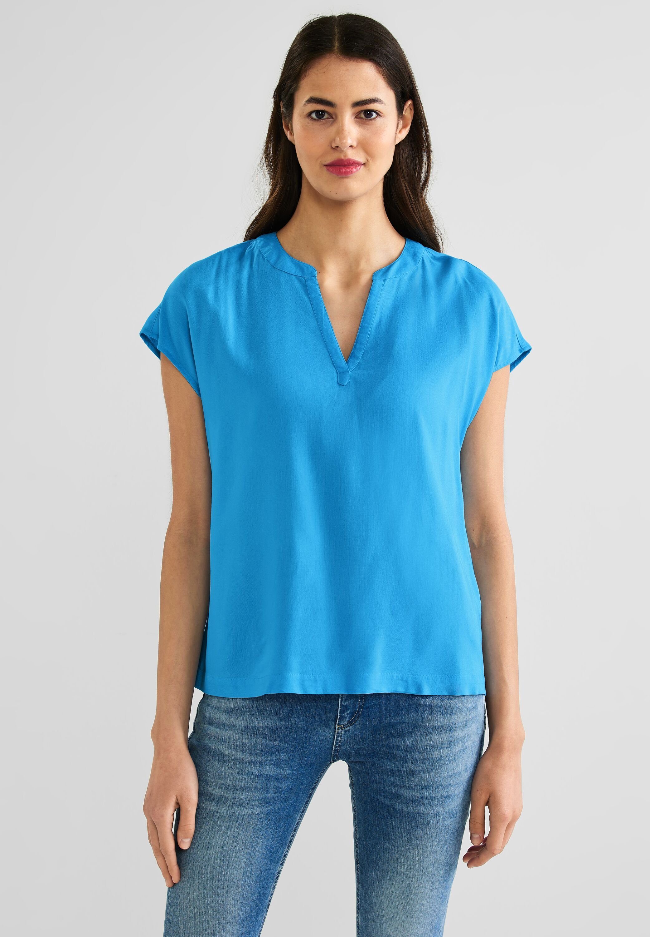 STREET ONE Shirtbluse mit geschlitztem Rundhalsausschnitt