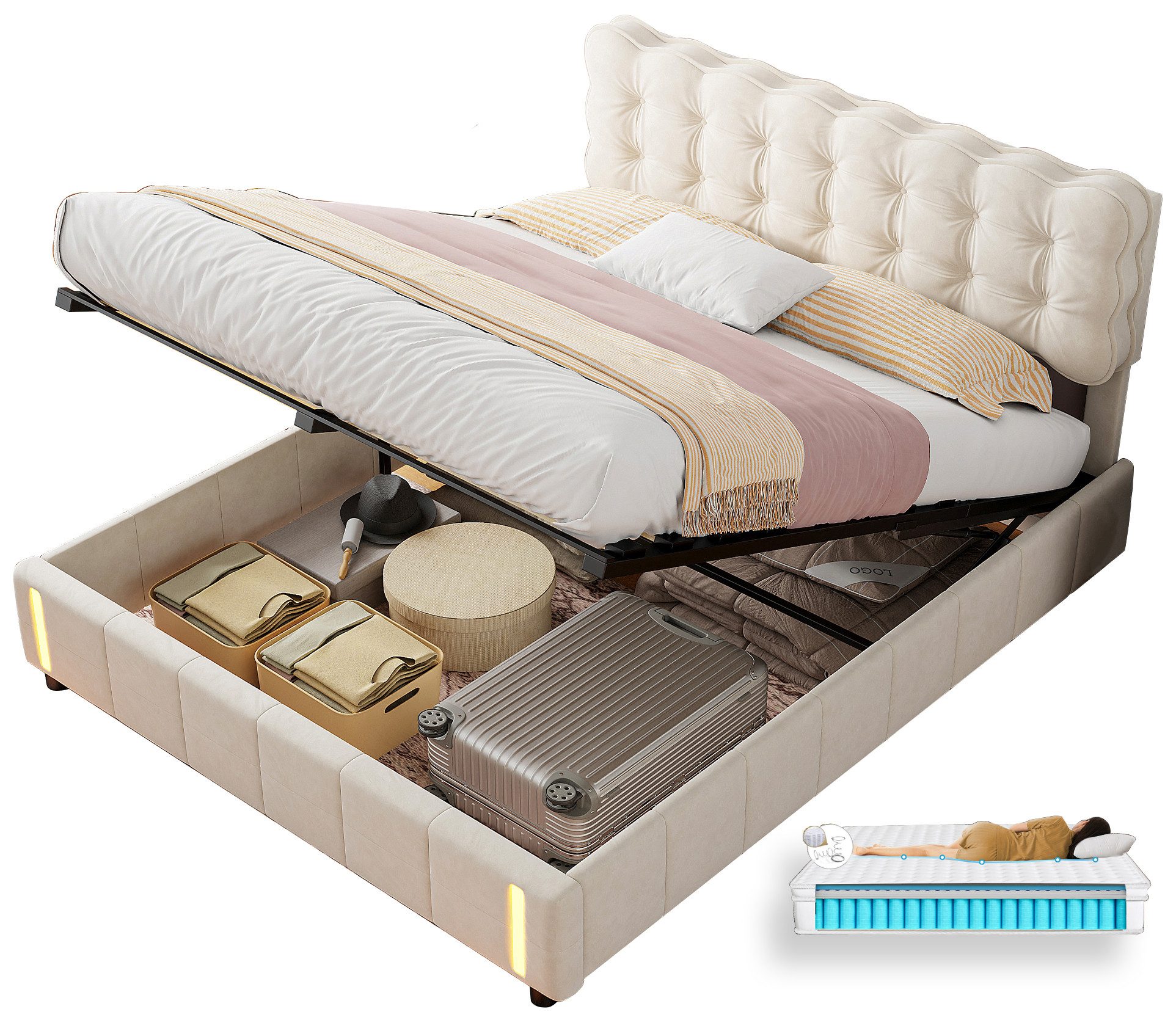 FUROKOY Polsterbett Doppelbett Hydraulisch Stauraumbett mit günstig online kaufen
