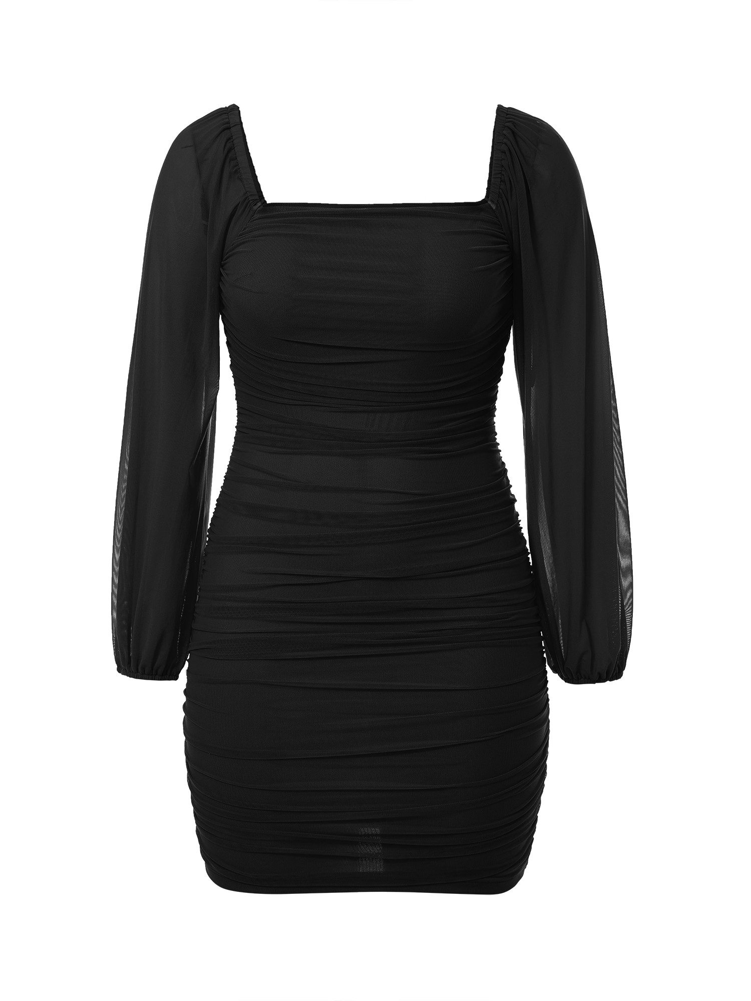 Minikleid Damenkleid mit Langarm und eckigem Ausschnitt