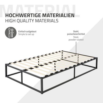 ML-DESIGN Metallbett Bett für Schlafzimmer mit Lattenrost auf Stahlrahmen robust, Gästebett 120x200 cm Schwarz leichte montage Gästebett