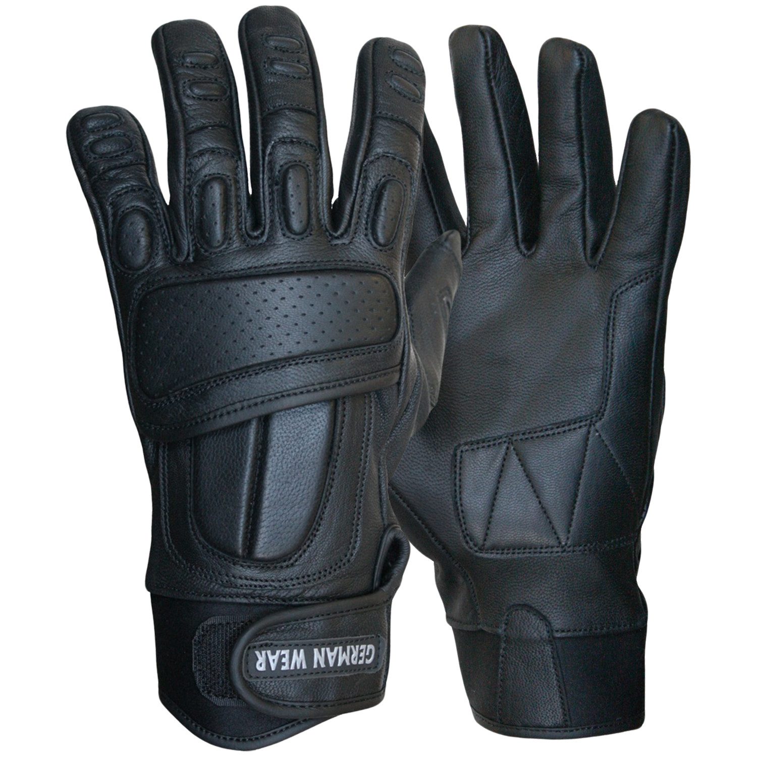 German Wear Motorradhandschuhe GW404G Schwarz Lederhandschuhe aus Kalbs-Nap günstig online kaufen