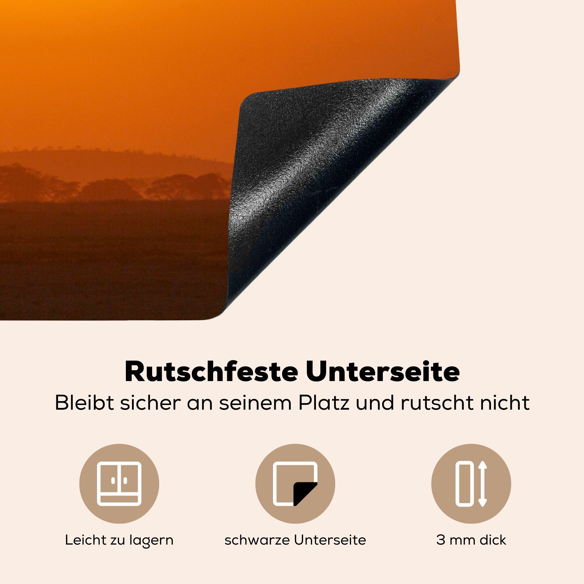 bei in, cm, Arbeitsplatte tlg), Schwarm (1 83x51 Vinyl, Ceranfeldabdeckung, Nilgänse Ein Herdblende-/Abdeckplatte Sonnenuntergang für fliegt küche MuchoWow V-Formation in