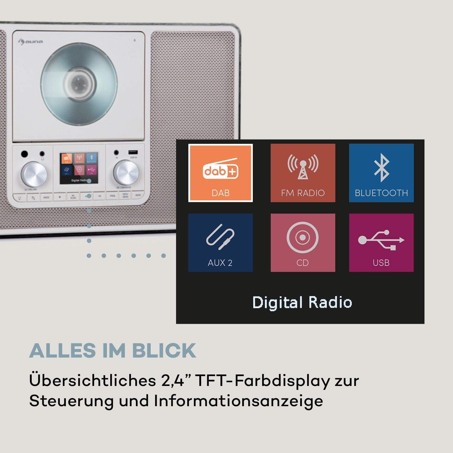 Radio (Digitalradio ;DAB+ Scala ;UKW VCD Radio, 20 W) Auna