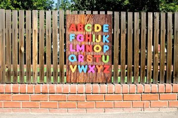 Wallario Sichtschutzzaunmatten Bunte Buchstaben - Alphabet auf Holz