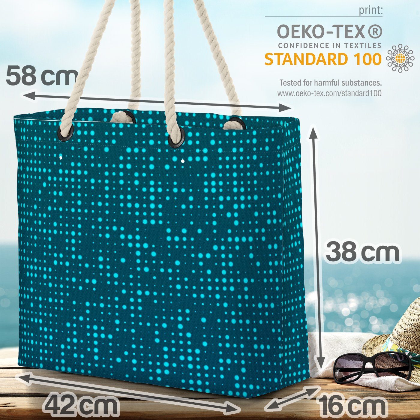 Technik (1-tlg), Grün Strandtasche quadrate Pixel Pixel VOID Daten Blau Bildschirm Bag Beach Datenstrom