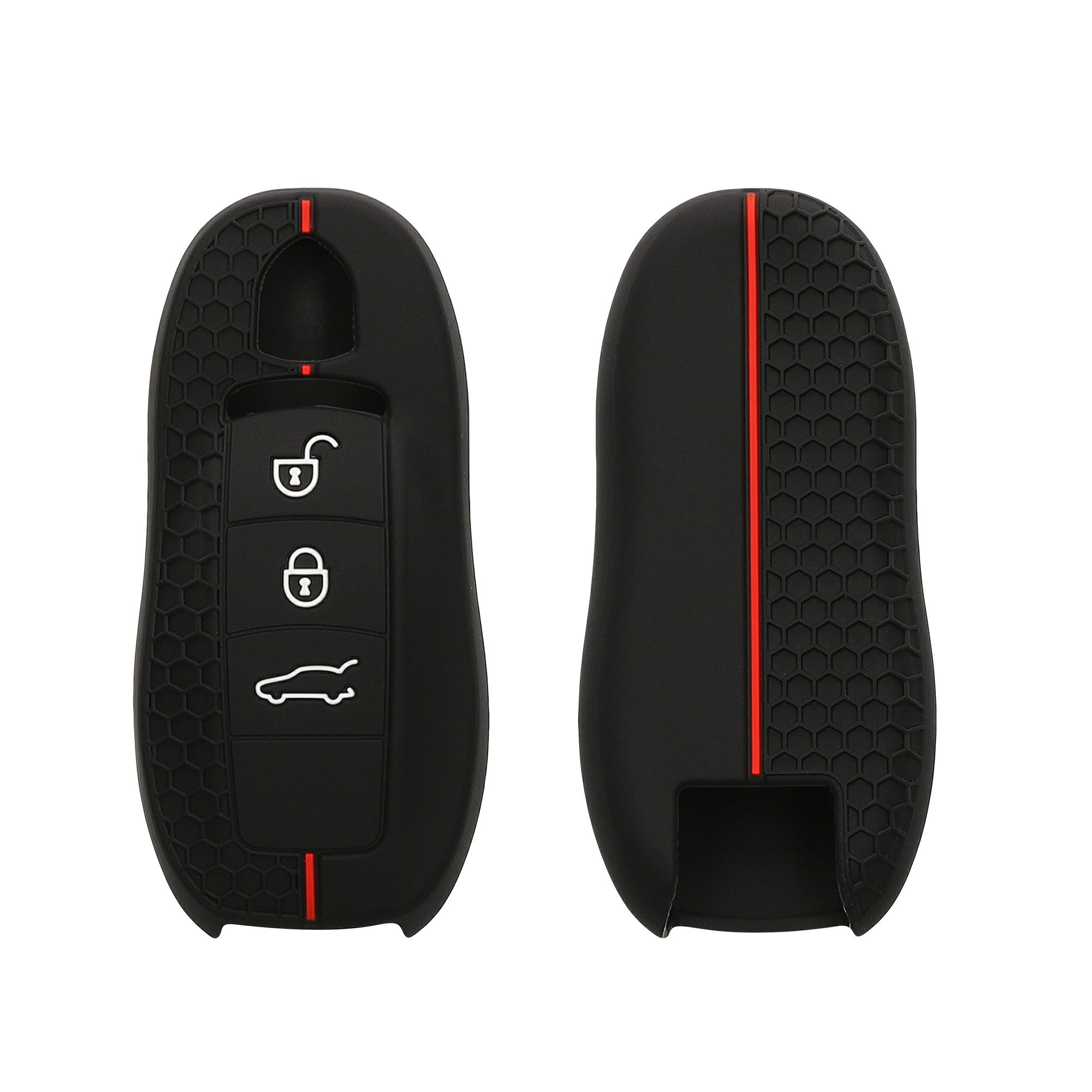 kwmobile Schlüsseltasche Autoschlüssel Silikon Hülle für Porsche 3-Tasten Autoschlüssel (nur (1-tlg), Schlüsselhülle aus Silikon - in Schwarz Rot