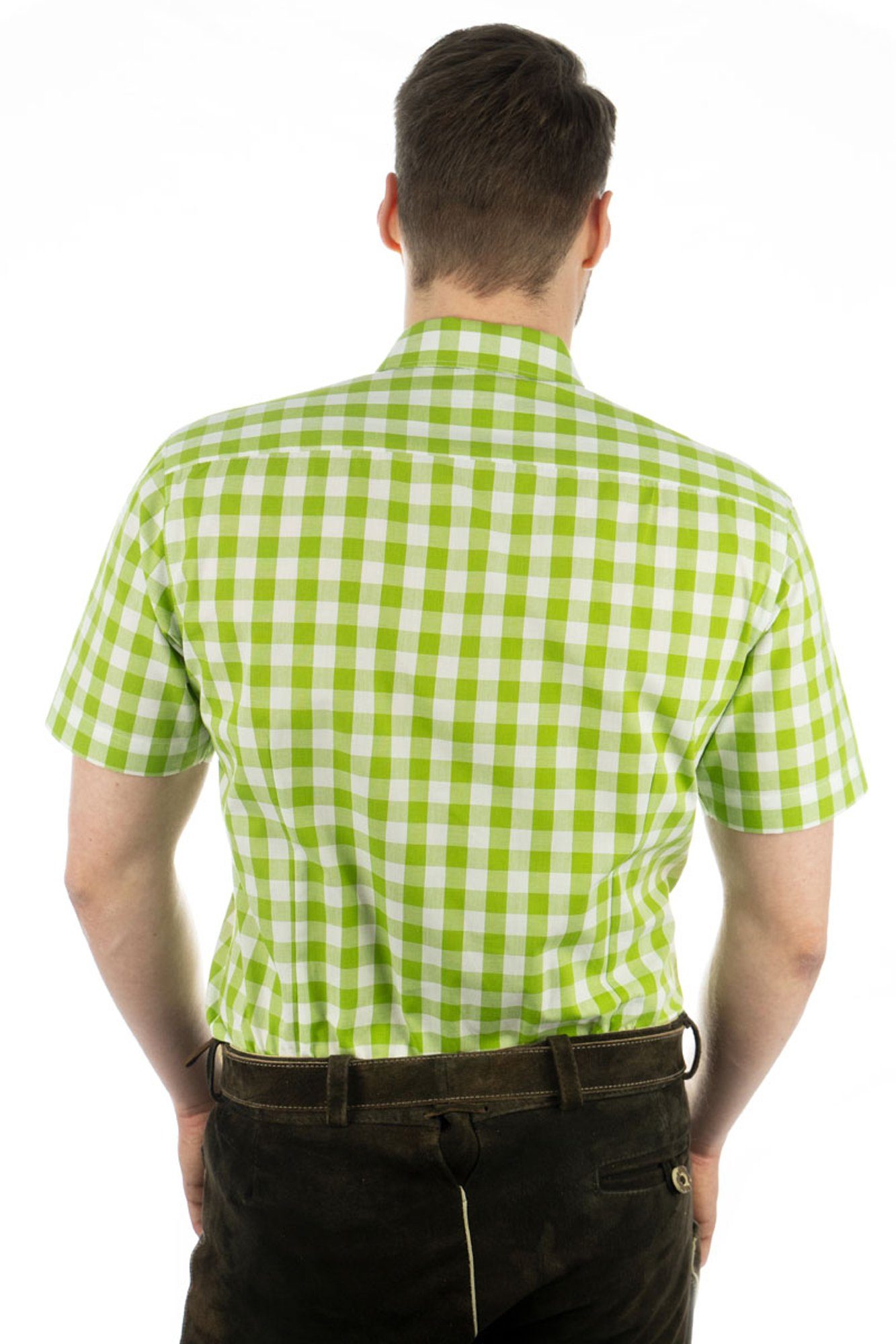 Brusttasche giftgrün Kurzarmhemd OS-Trachten mit Hirsch-Stickerei aufgesetzter Iluvu mit Trachtenhemd