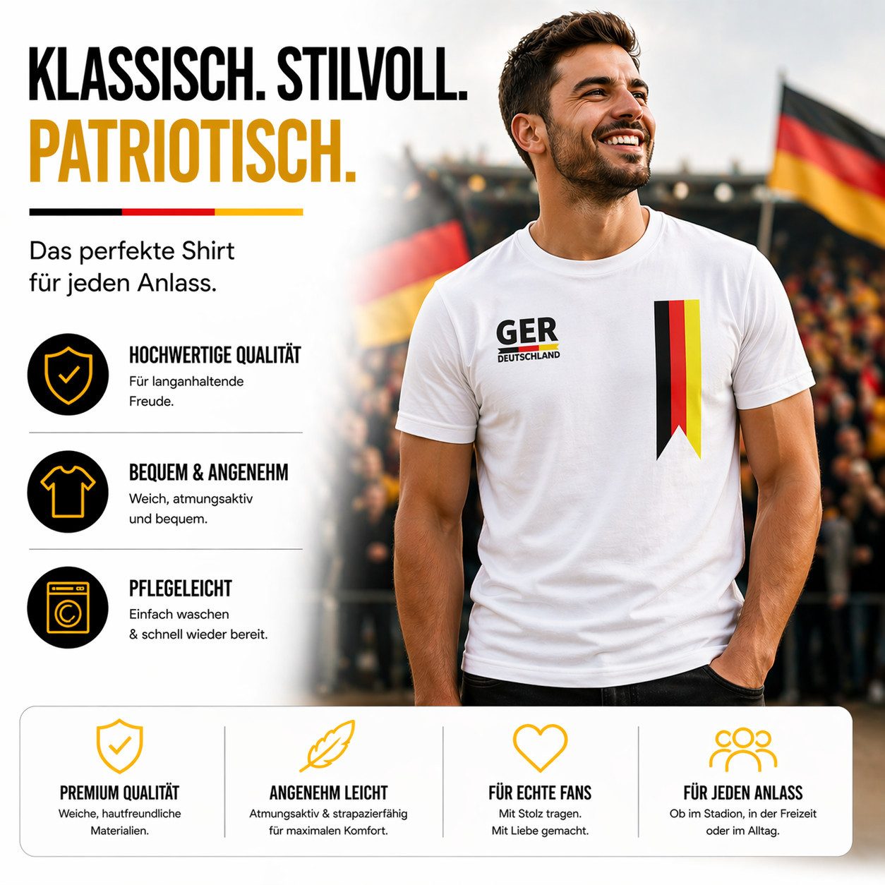 Athlejoy Fußballtrikot WM 2026 Deutschland Trikot – Fußball T-Shirt mit Flagge