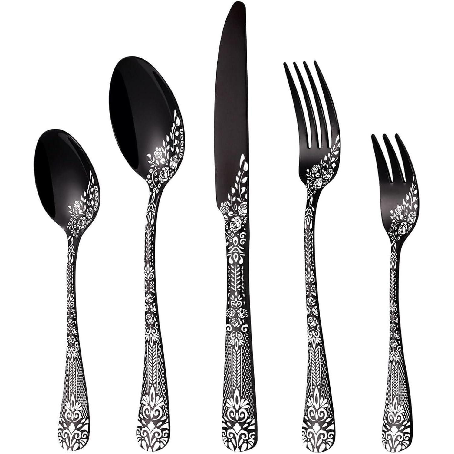 LuxusKollektion Besteck-Set Besteckset Schwarz Edelstahl 6 Personen Gabel 30-Teiliges Schwarz
