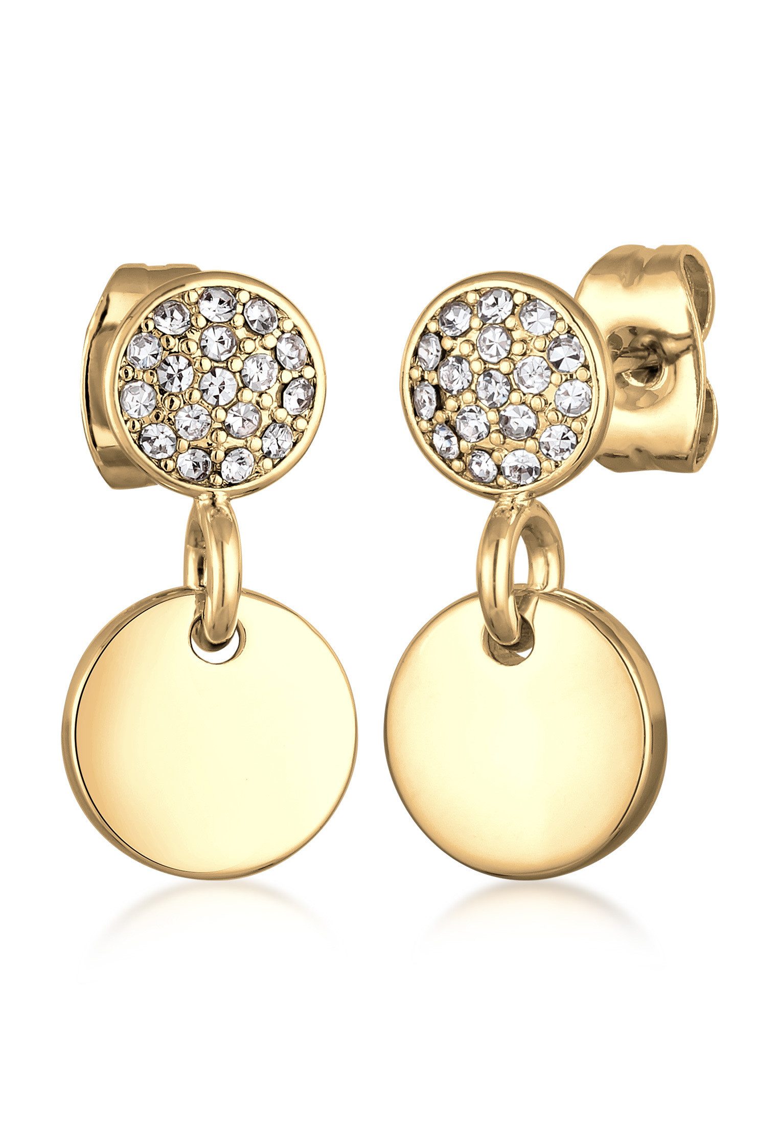 Elli Paar Ohrstecker Ohrhänger Damen Kristalle Rund Plättchen Silberfarben, günstig online kaufen