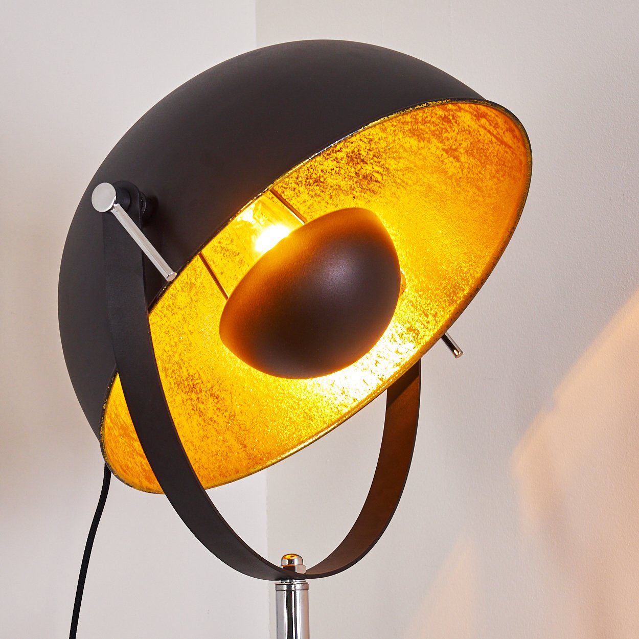 Schwarz/Gold Bodenleuchte »Ghedi« Vintage Leuchtmittel, Weiß, in Holz aus hofstein in ohne verstellbare Stehleuchte Gestell E27, Ø45cm, Stehlampe Metall,