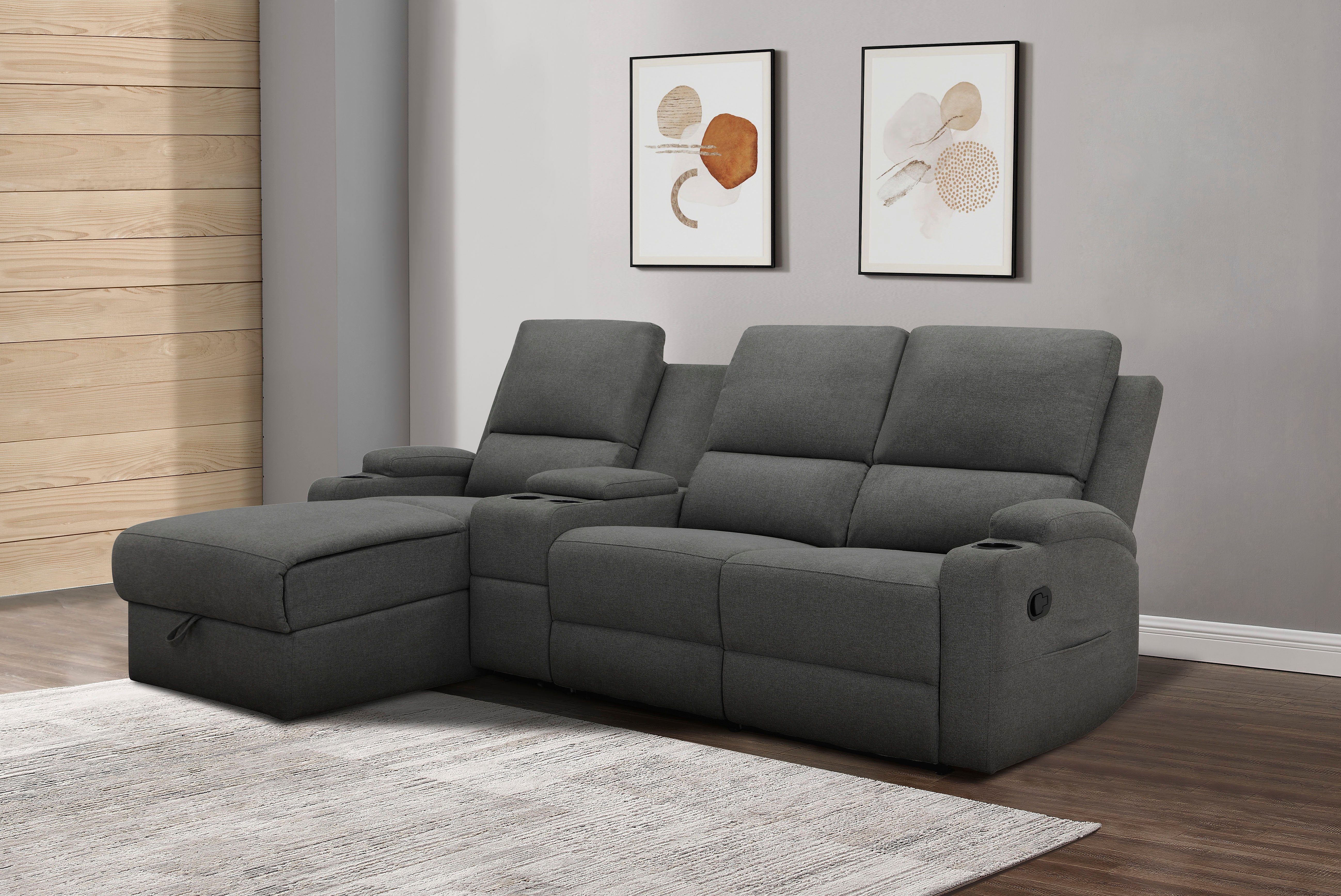 Home affaire Ecksofa Napori Multimediasofa, 3er Kinosessel XXL, L-Form, Kinosofa mit Relaxfunktion, Getränkehalter, Staufach und Staukasten