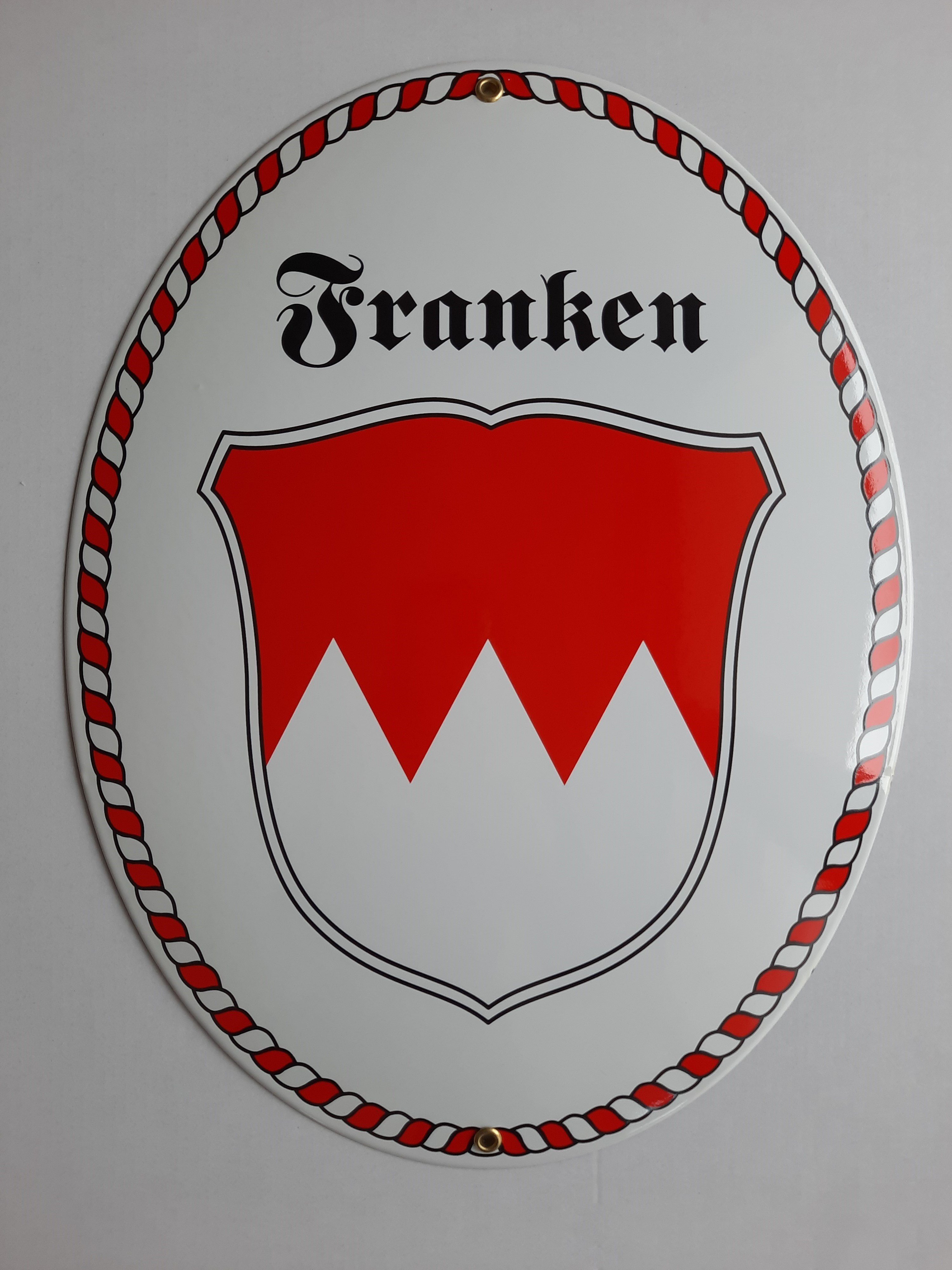 Elina Email Schilder Hinweisschild "Franken" mit Kordelrahmen, (Emaille/Email)