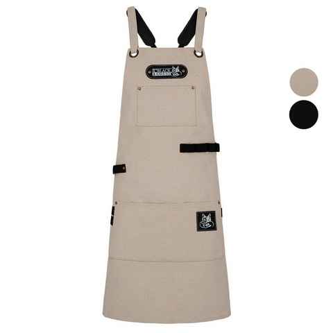 BLACK FOREST FOX Grillschürze Black Forest Fox Canvas Arbeitsschürze, Grillschürze BBQ Kochschürze, COMFORT Natur-Weiß