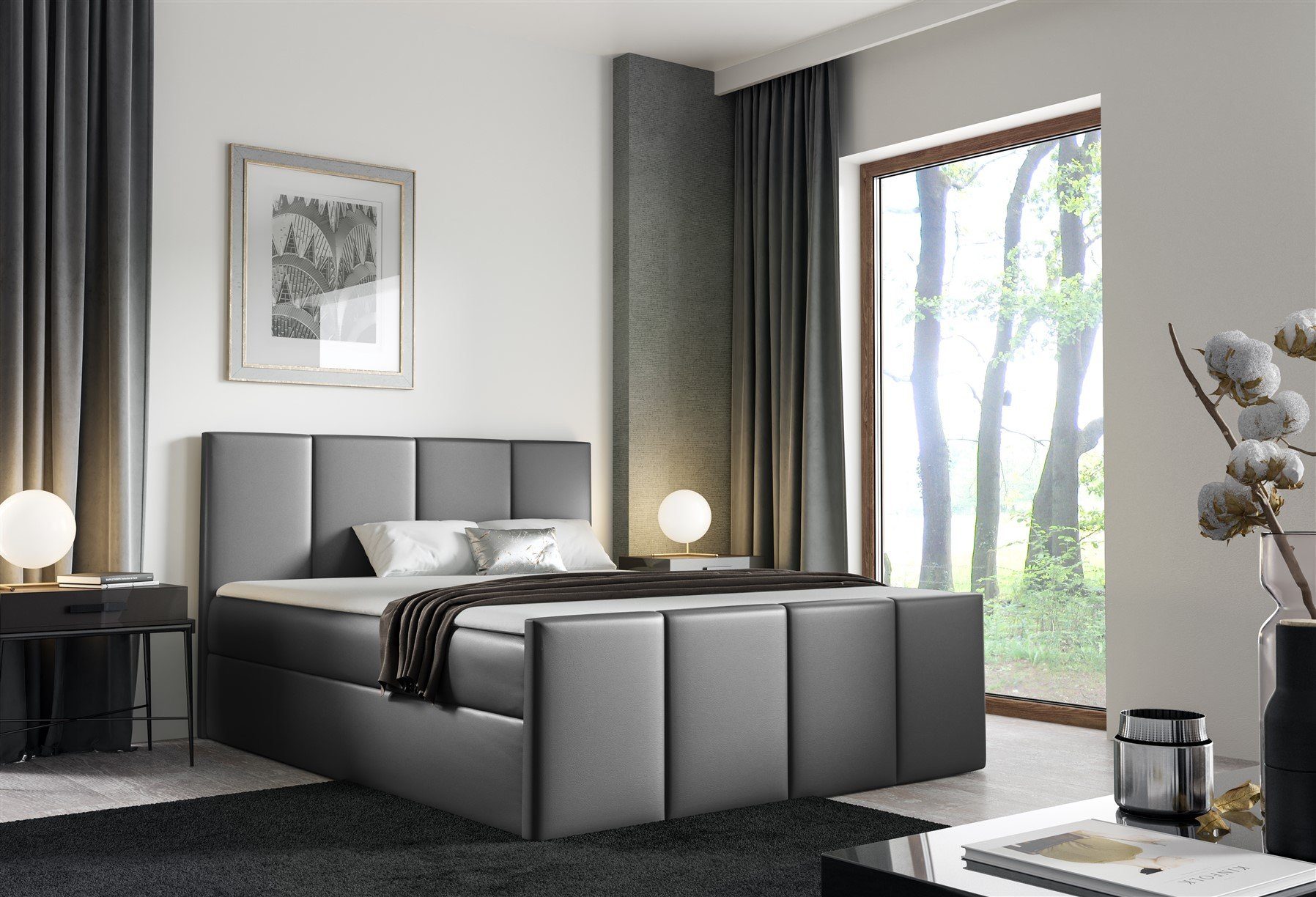 Fun Möbel Boxbett Schlafzimmerbett SVERRE in Kunstleder Madryt (inkl. Kaltschaumtopper), gepolstertes Fußteil