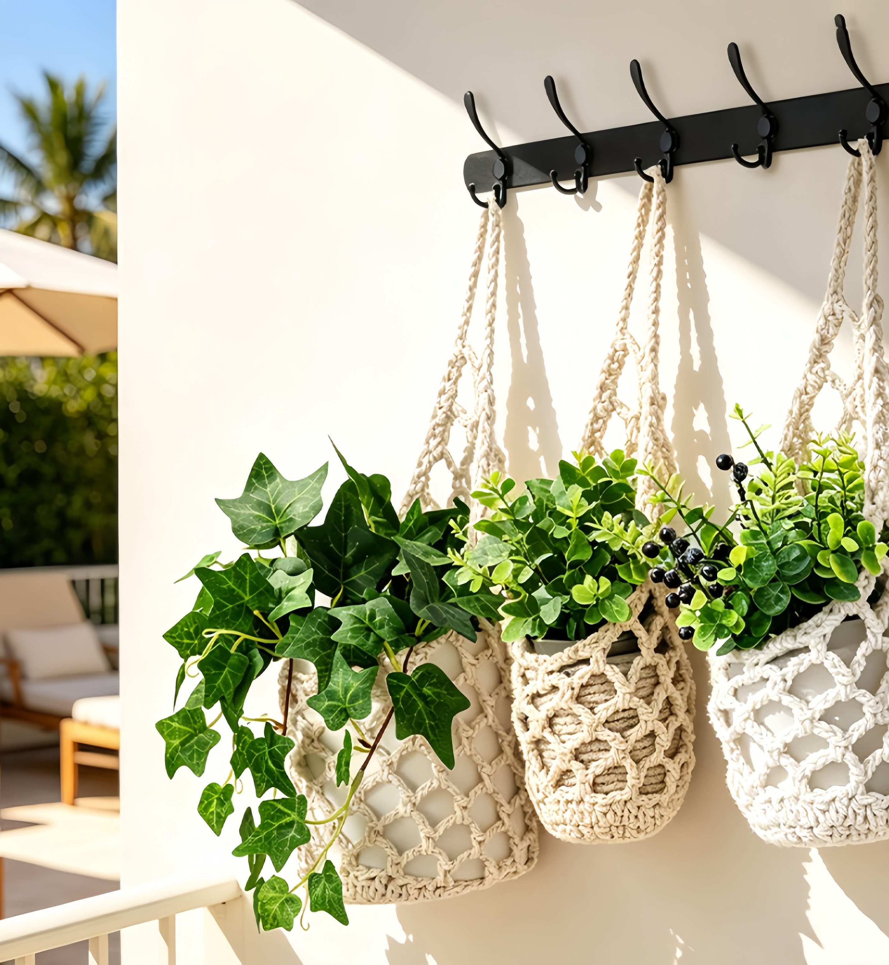 FOUORTUNATE-BEE Dekohänger 3er Pflanzenampel Wandbehang Makramee Blumenhalter Indoor Dekohänger, Hängepflanzen Netzbeutel für Küche Balkon Wohnzimmer Deko