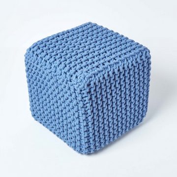 Homescapes Pouf Gestrickter Sitzwürfel 100% Baumwolle, blau
