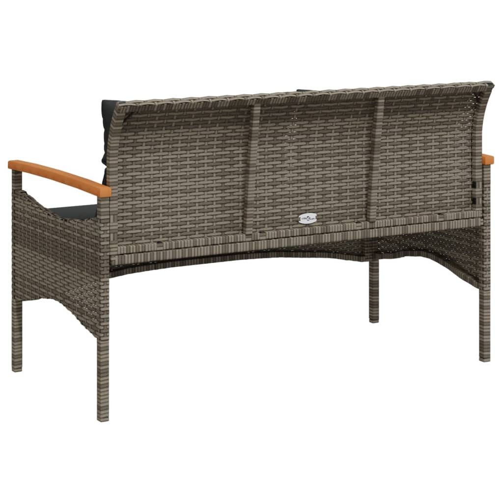 vidaXL Gartenbank Gartenbank mit Kissen 116x62,5x74 cm Grau Poly Rattan (1-St)