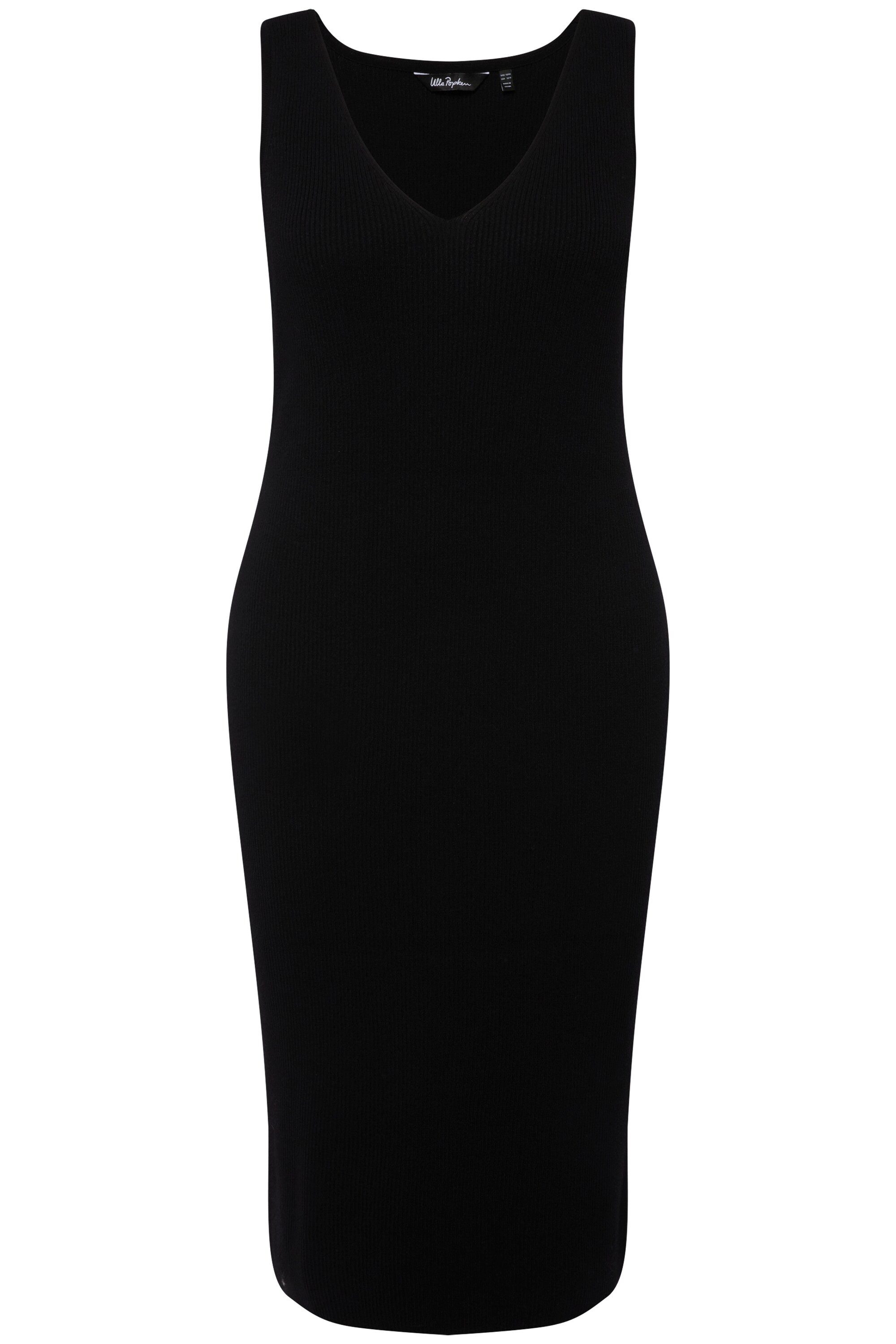Ulla Popken Strickkleid Strickkleid Rippstrick Slim Midilänge V-Ausschnitt günstig online kaufen