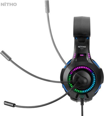 NITHO NX200 Gaming Gaming-Headset (Gaming Headset mit Hochklappbares Mikrofon, Stereo Surround Kopfhörer mit Hochklappbares Mikrofon RGB Lichteffekt)