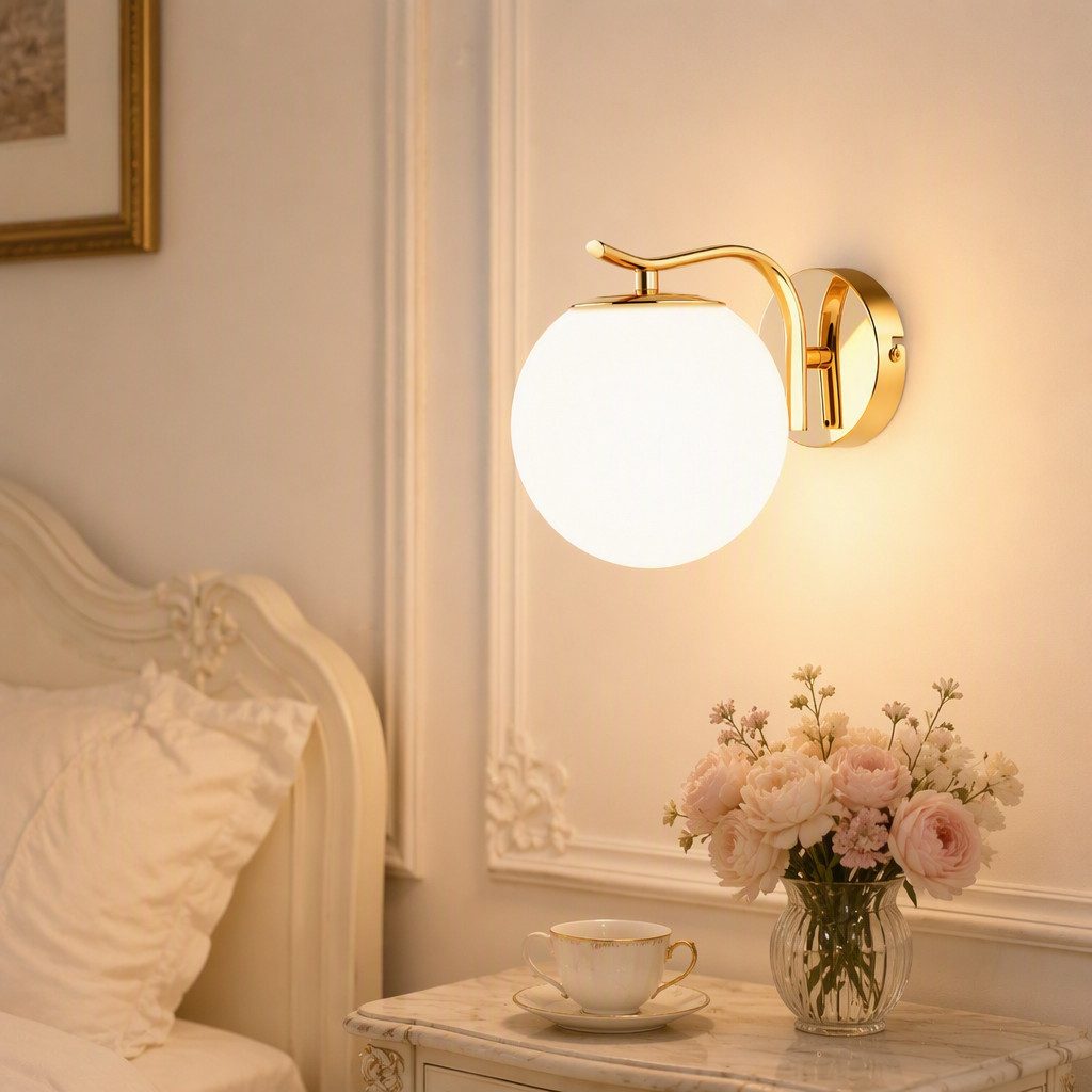 BlingBin LED Wandleuchte Innen Gold Glaskugel Vintage Wandlampe Schlafzimmer Glasschirm, Glas,Metall, LED fest integriert, Tageslichtweiß, wechselbar, Modern Wandbeleuchtung für Flur Schlafzimmer Treppenhaus