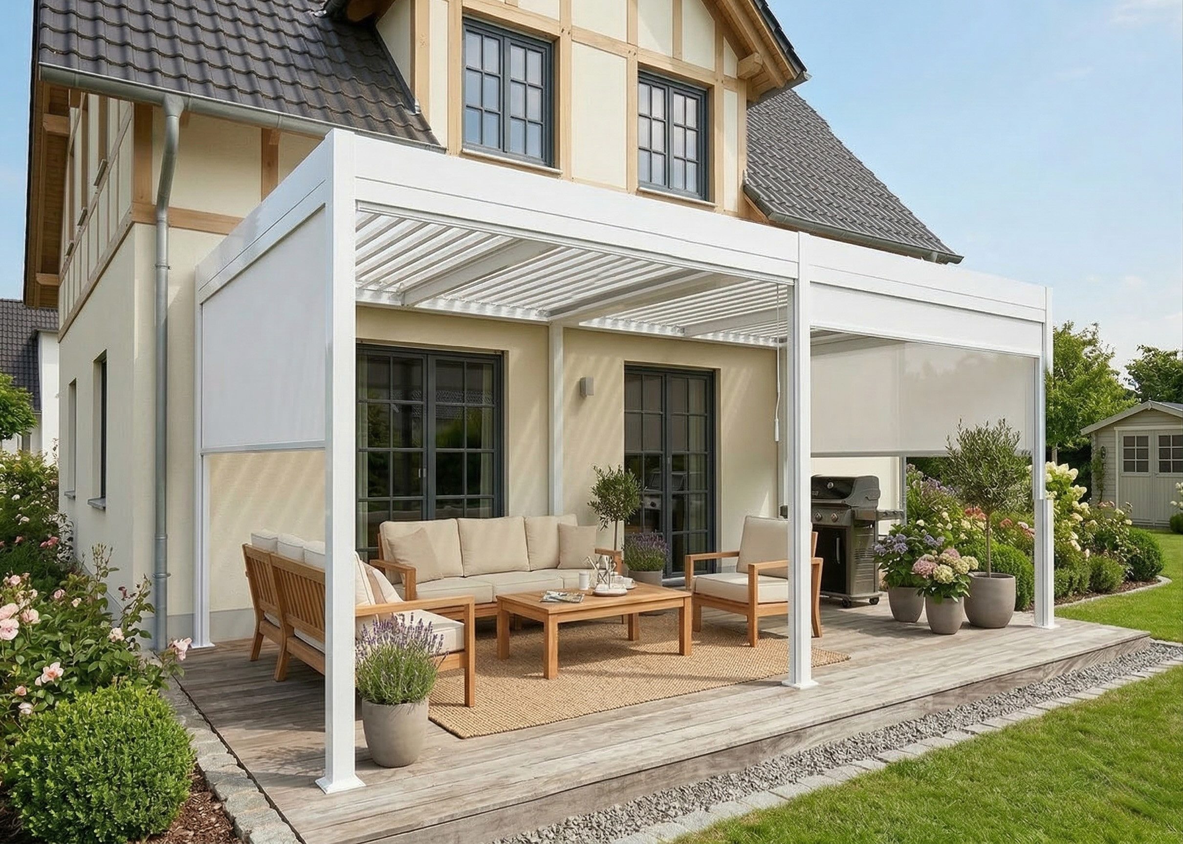 MCW Terrassendach Pergola Terrassenvordach Terrassenüberdachung 6x3m Lamellen Seitenwand