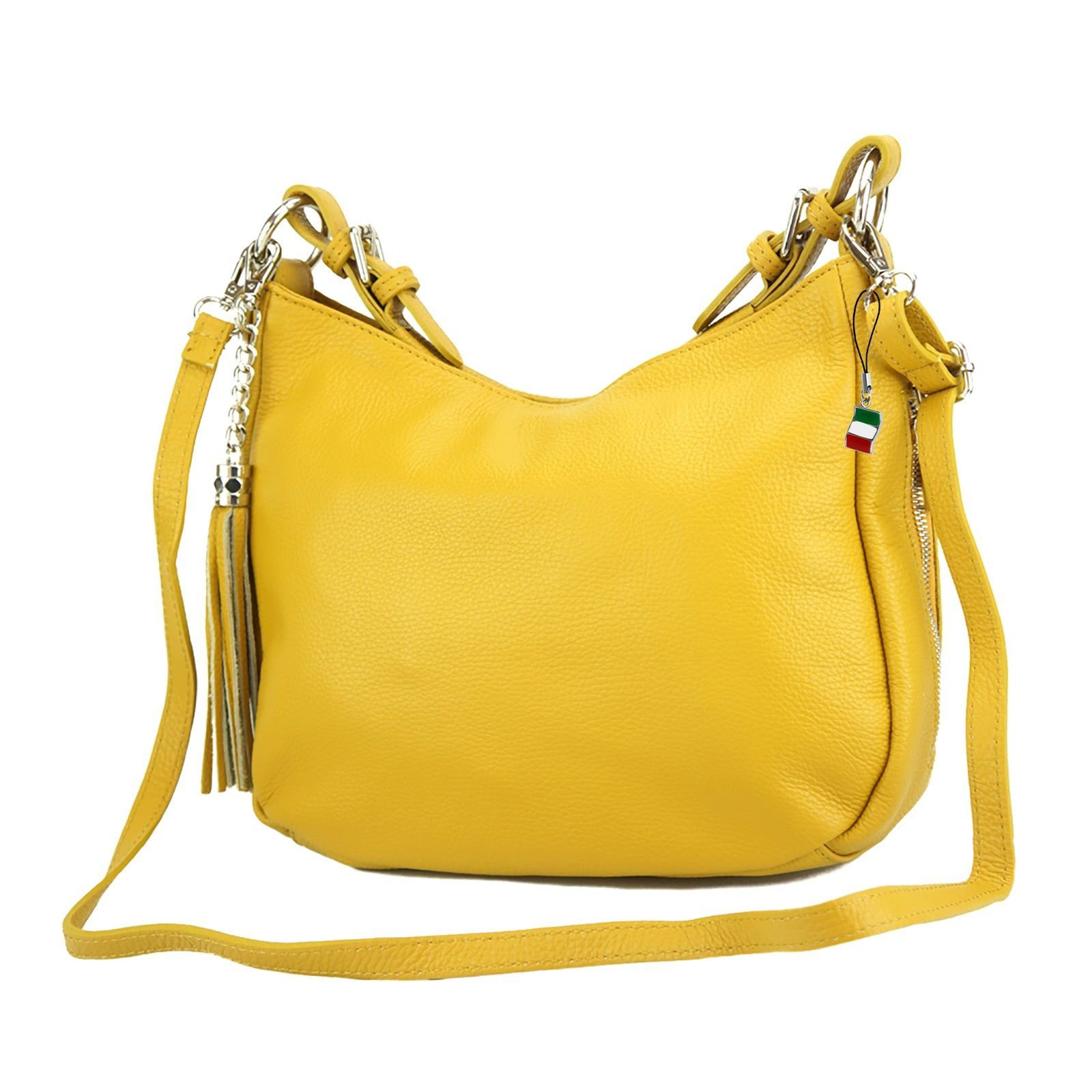 FLORENCE Schultertasche Florence Echtleder Damen Hobo Bag gelb (Schultertasche), Damen Leder Schultertasche, Shopper, gelb ca. 30cm