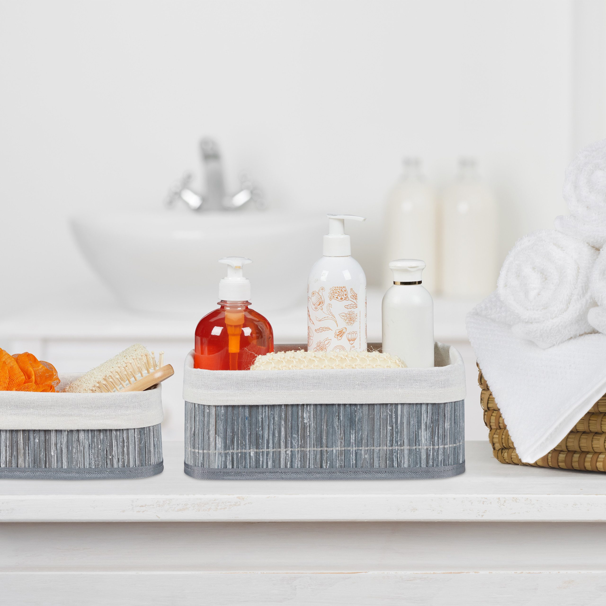 relaxdays Aufbewahrungskorb Bad 3 teiliges Set, braun